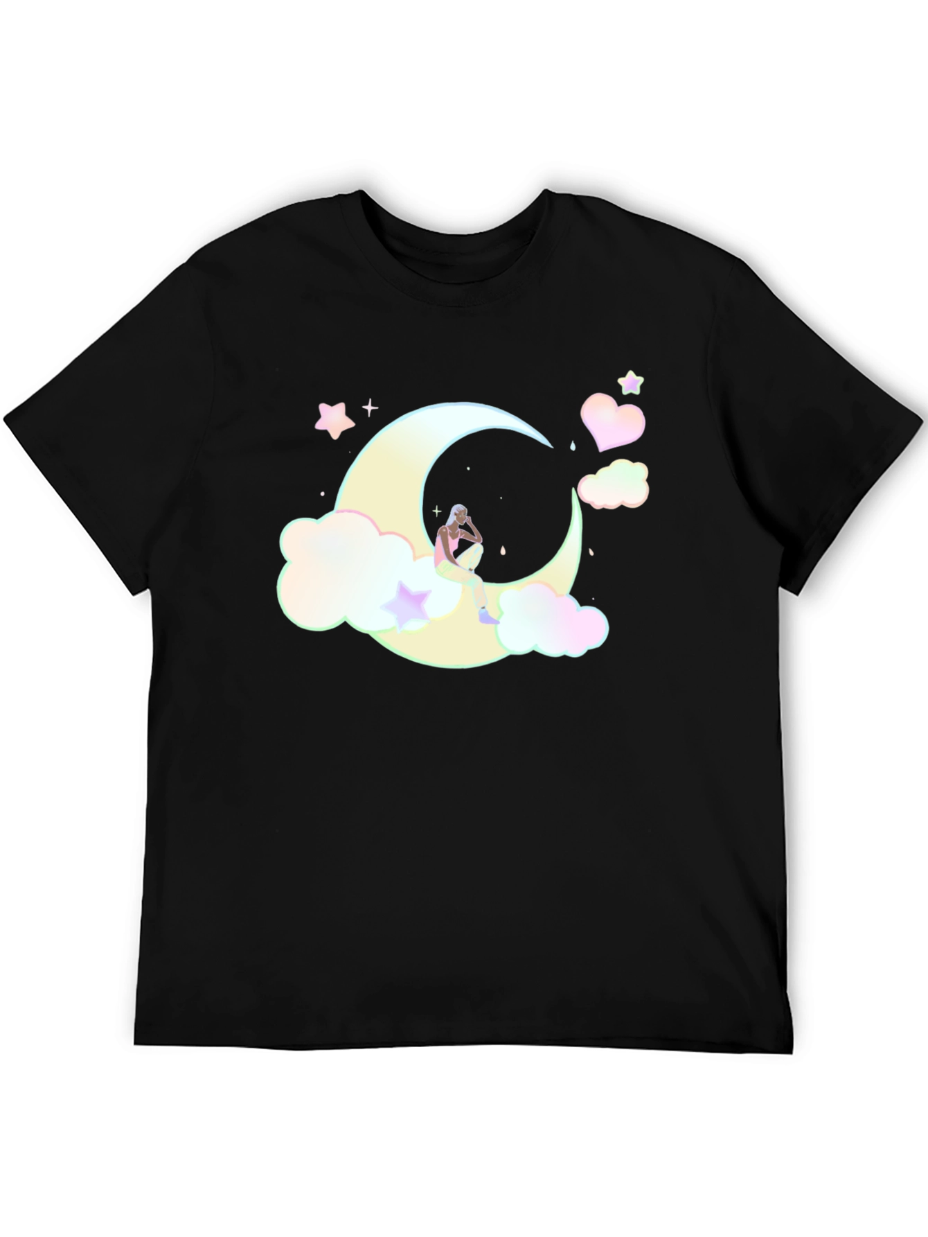 Dreamy Moon Graphic Tee - Soft Black Cotton T-Shirt
