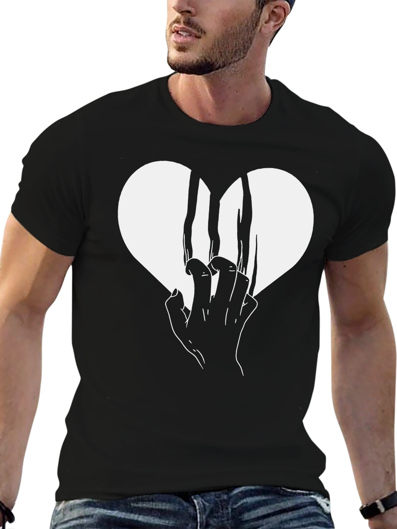 Broken Heart Graphic Tee - Black Cotton T-Shirt