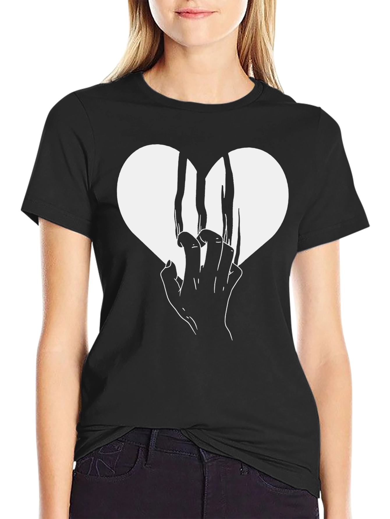Broken Heart Graphic Tee - Black Cotton T-Shirt
