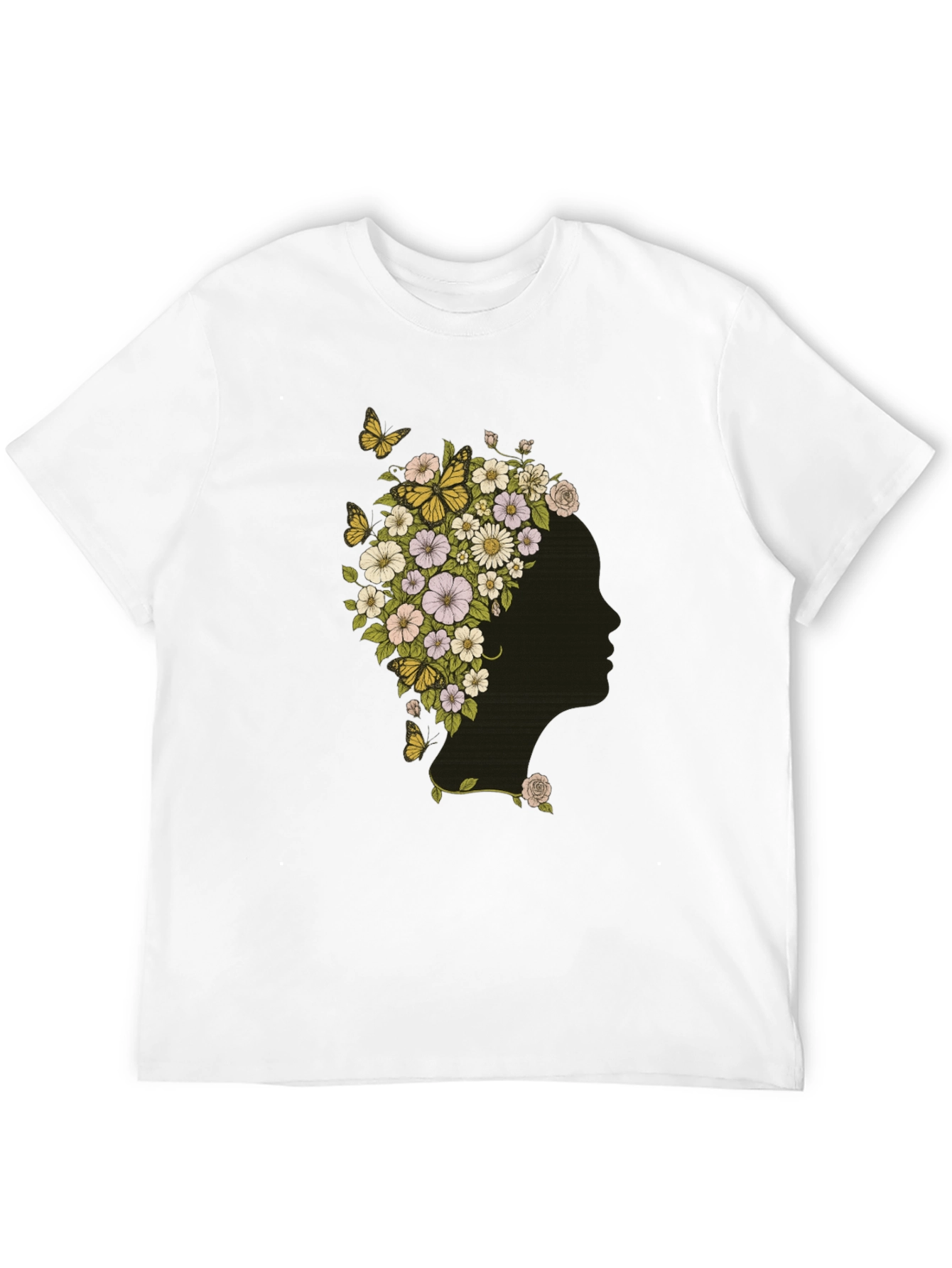 Floral Woman Graphic Tee - Black Cotton T-Shirt