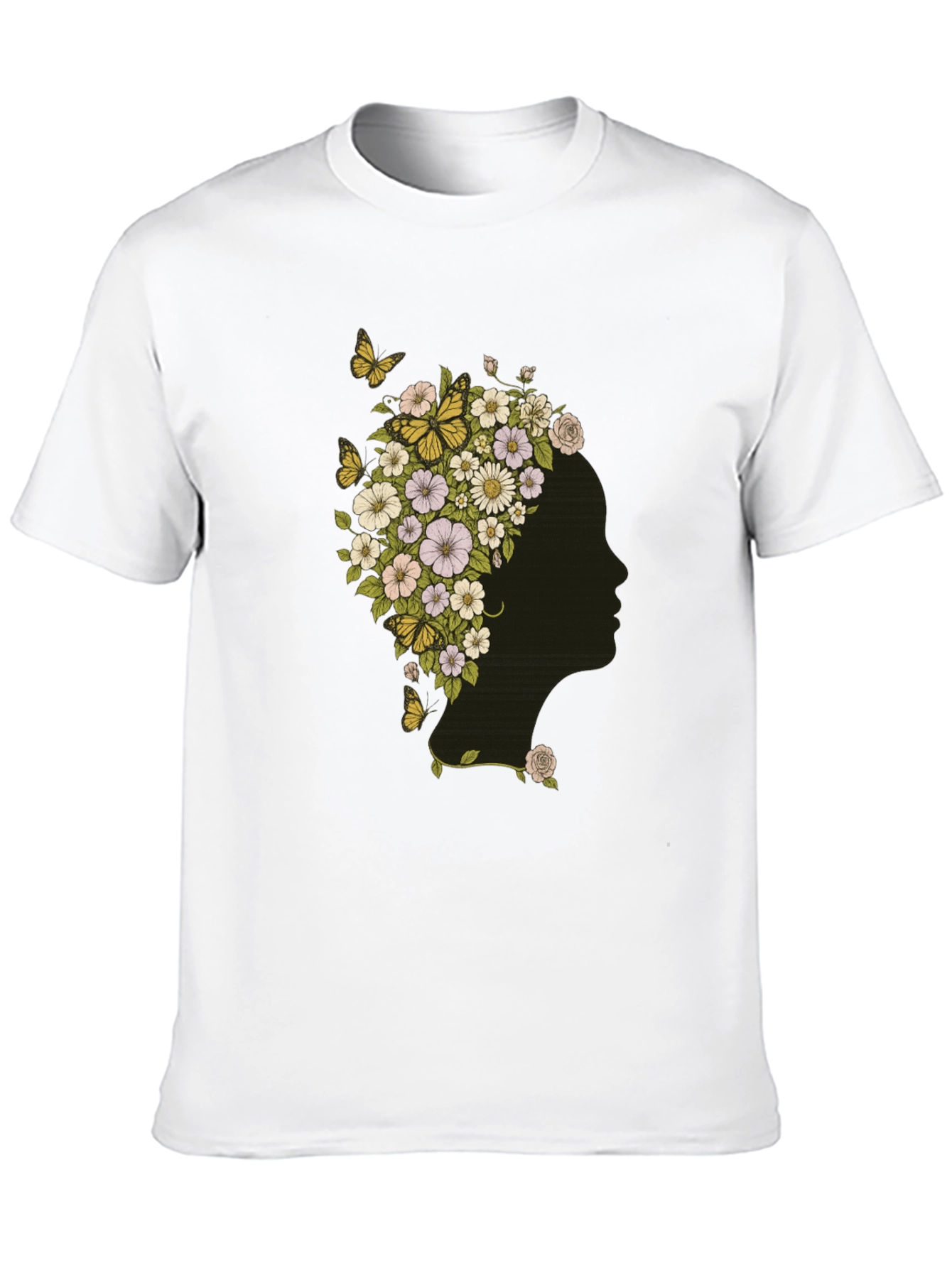 Floral Woman Graphic Tee - Black Cotton T-Shirt