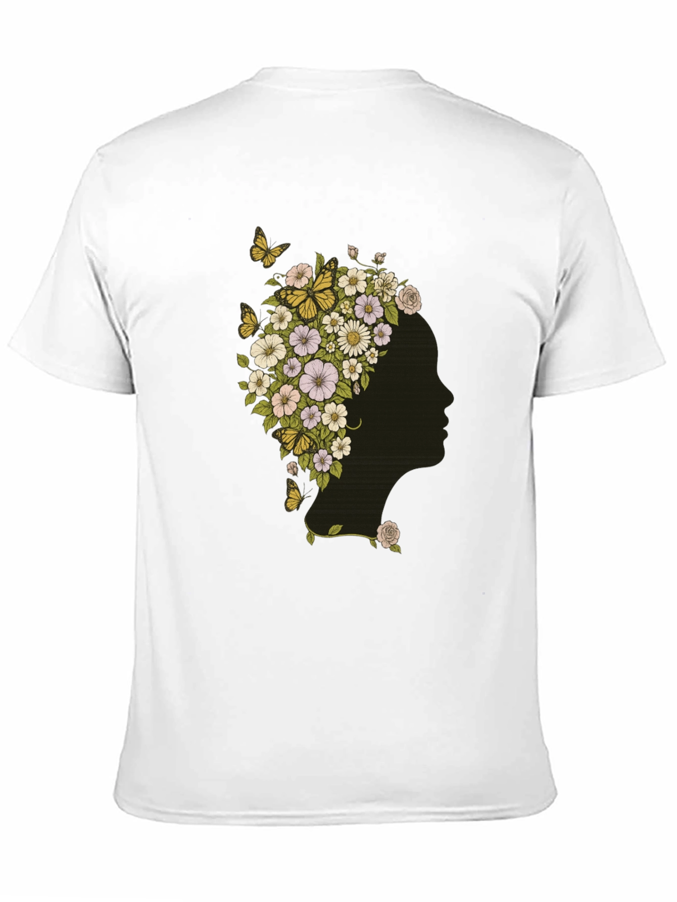 Floral Woman Graphic Tee - Black Cotton T-Shirt
