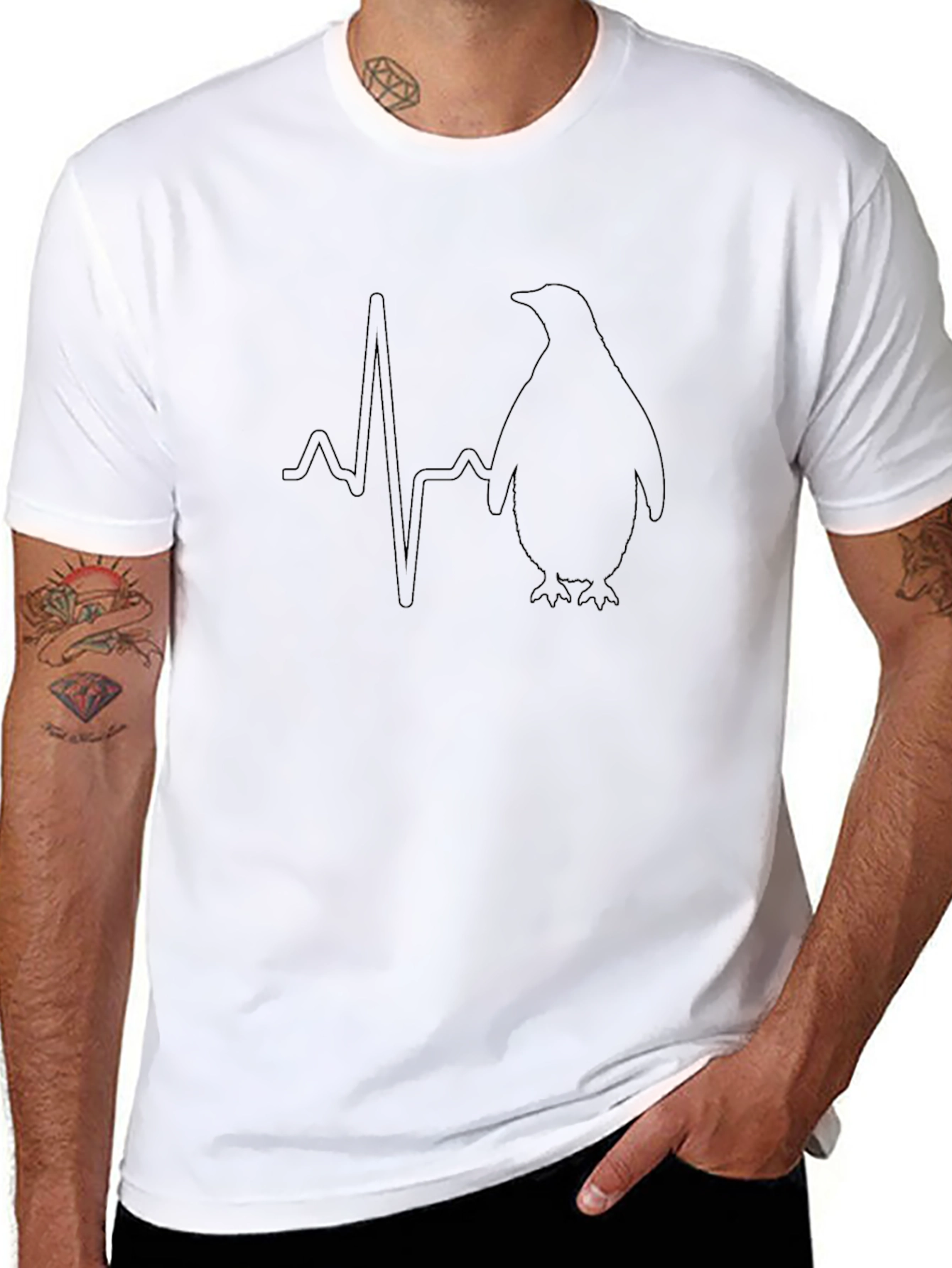 Penguin Heartbeat Graphic Black T-Shirt