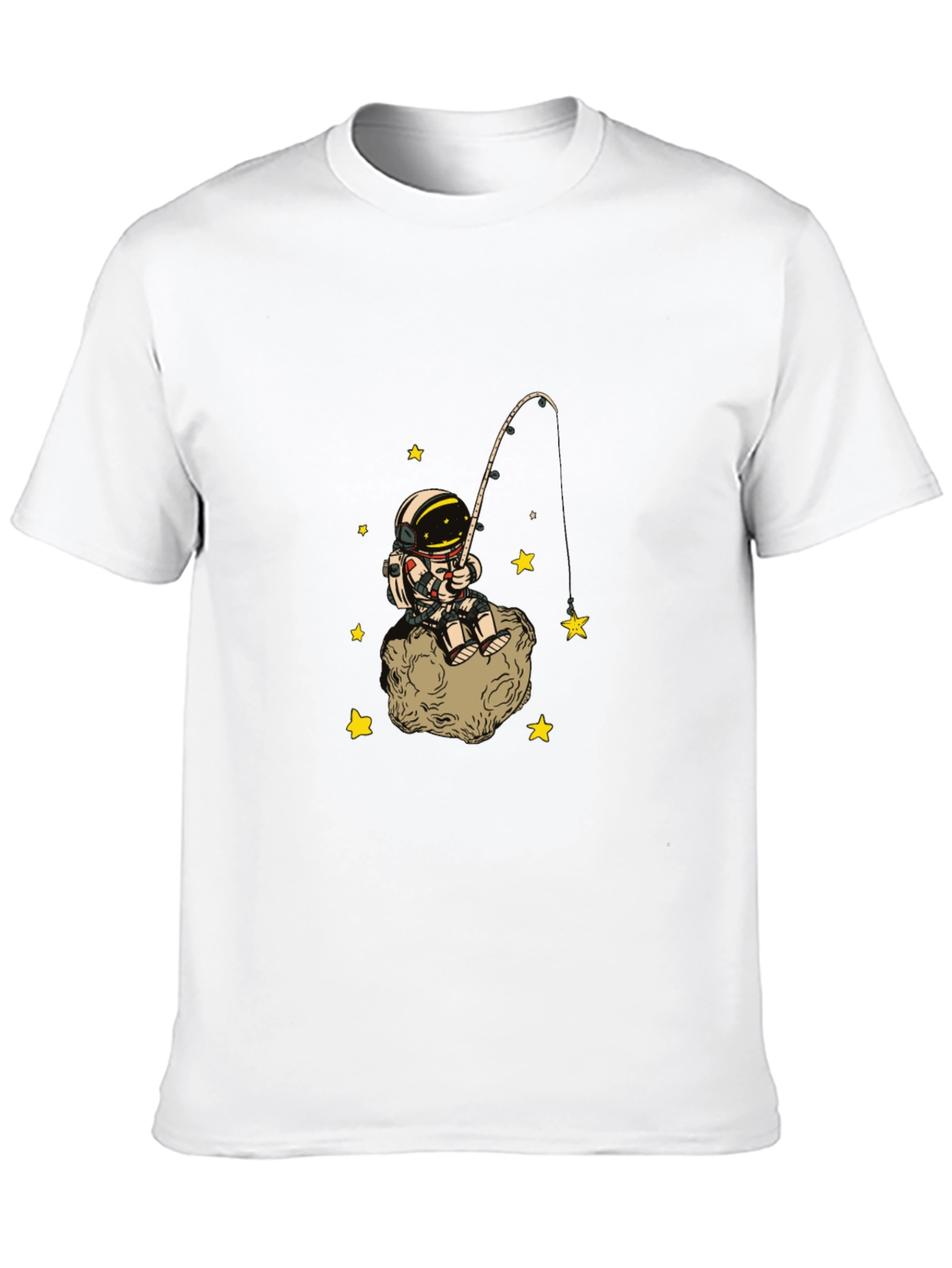 Astronaut Fishing Starry Tee - Outer Space Cotton T-Shirt