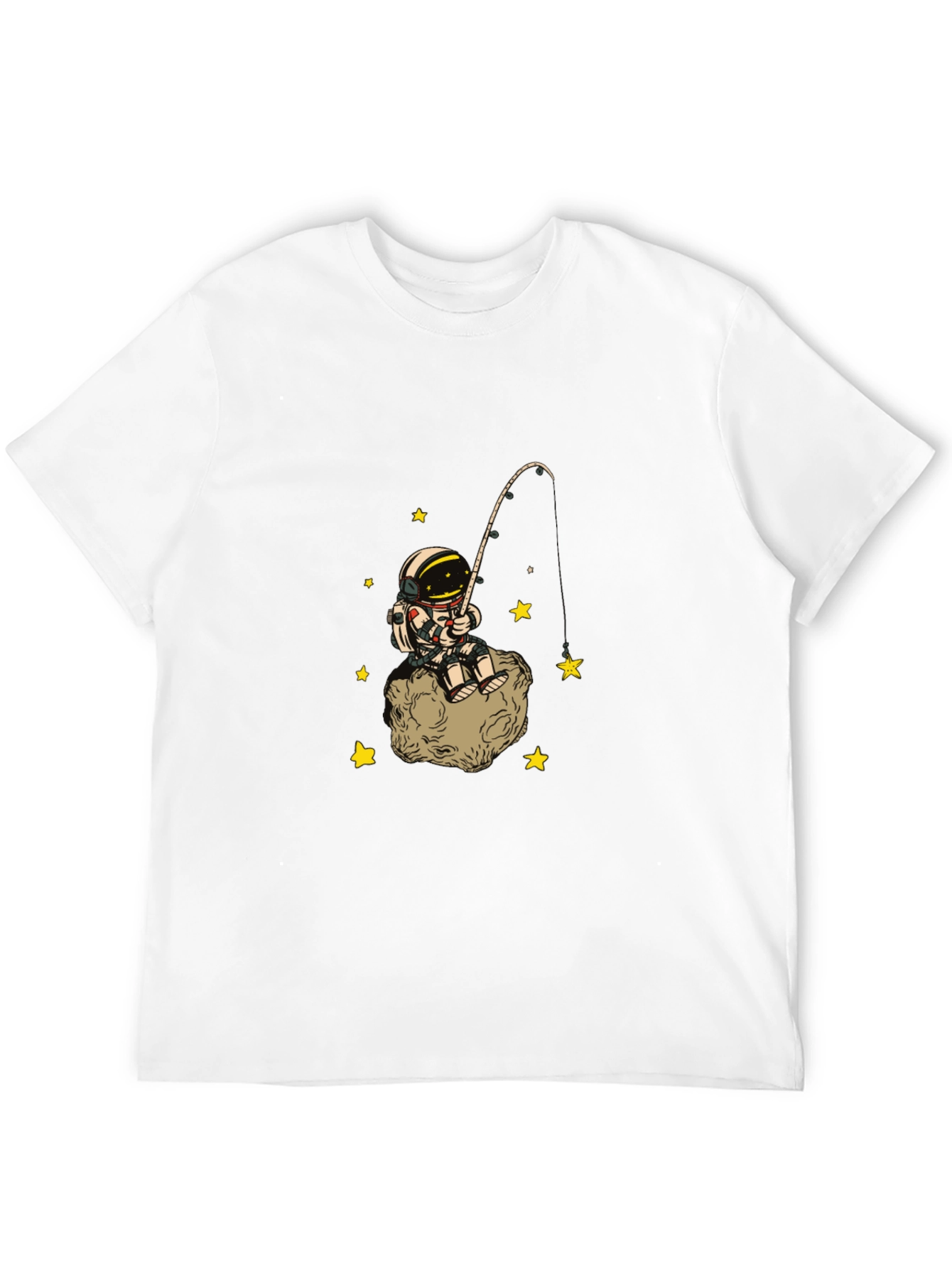Astronaut Fishing Starry Tee - Outer Space Cotton T-Shirt