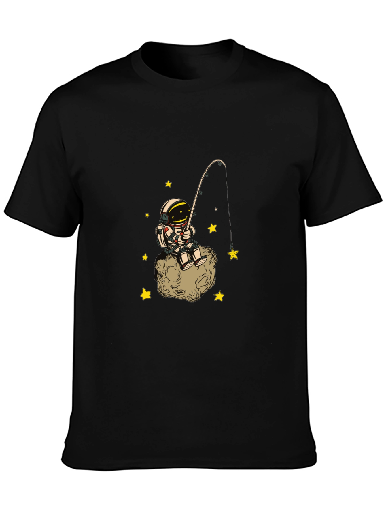 Astronaut Fishing Starry Tee - Outer Space Cotton T-Shirt