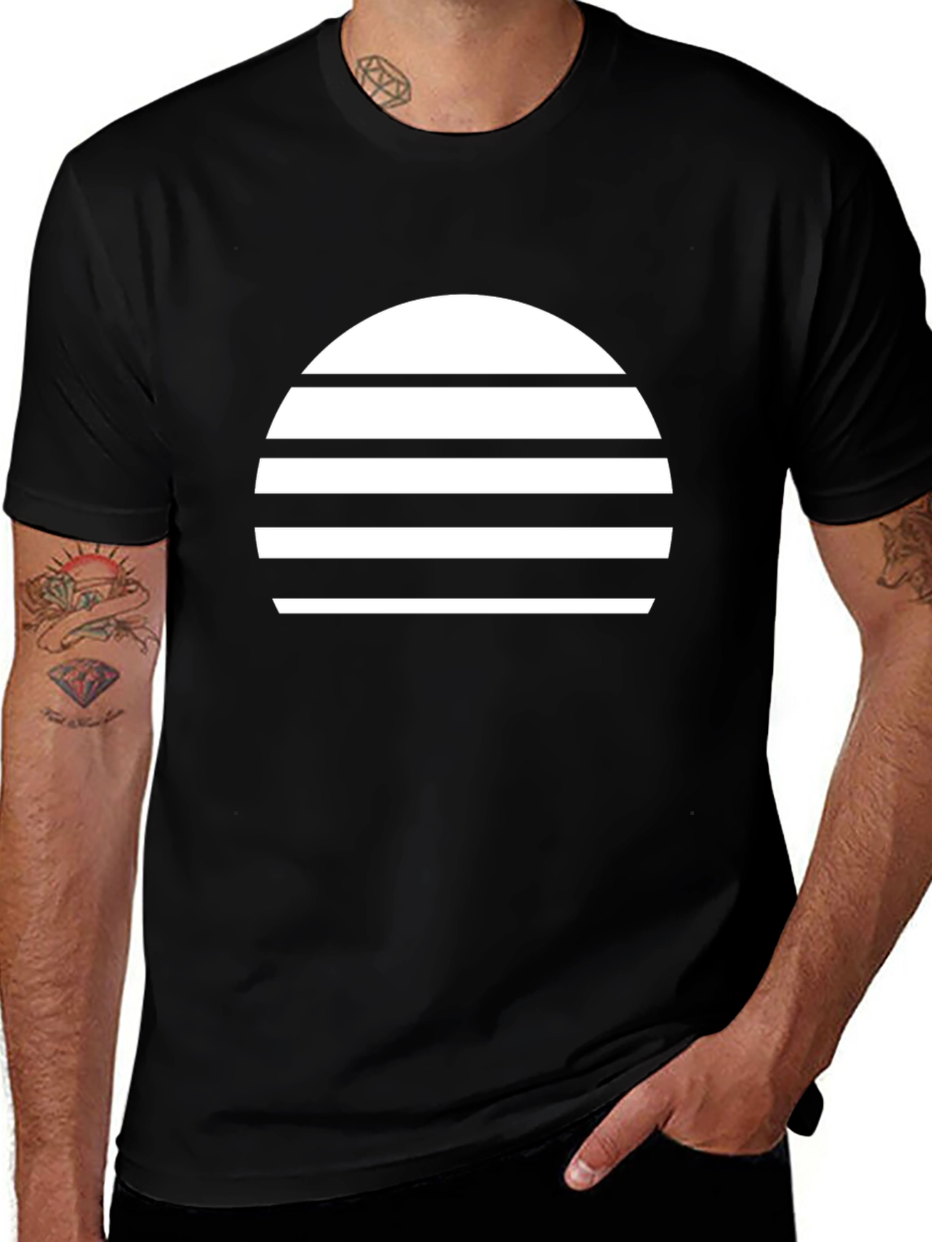 Retro Sunset Graphic Tee - Black Cotton Blend