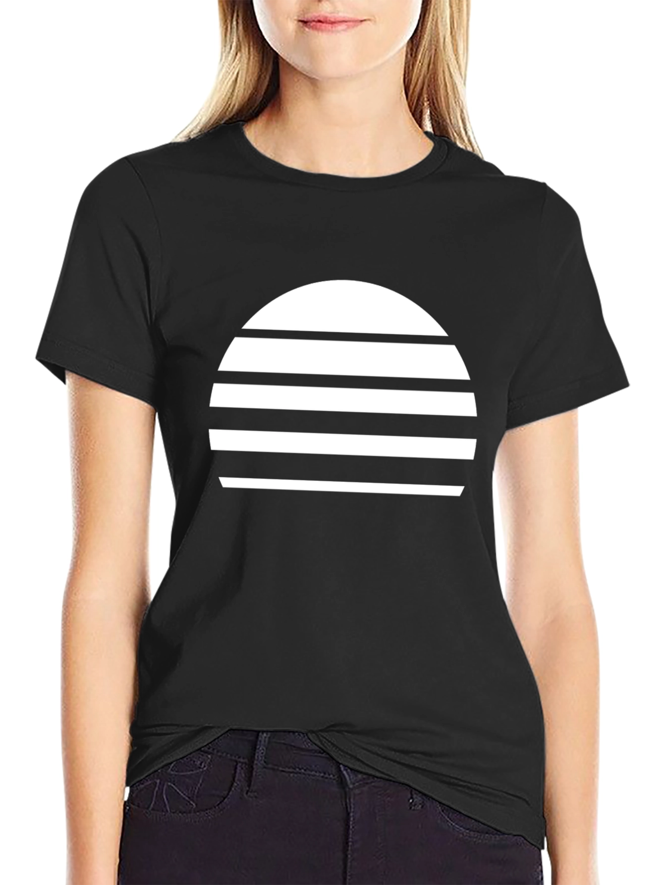 Retro Sunset Graphic Tee - Black Cotton Blend
