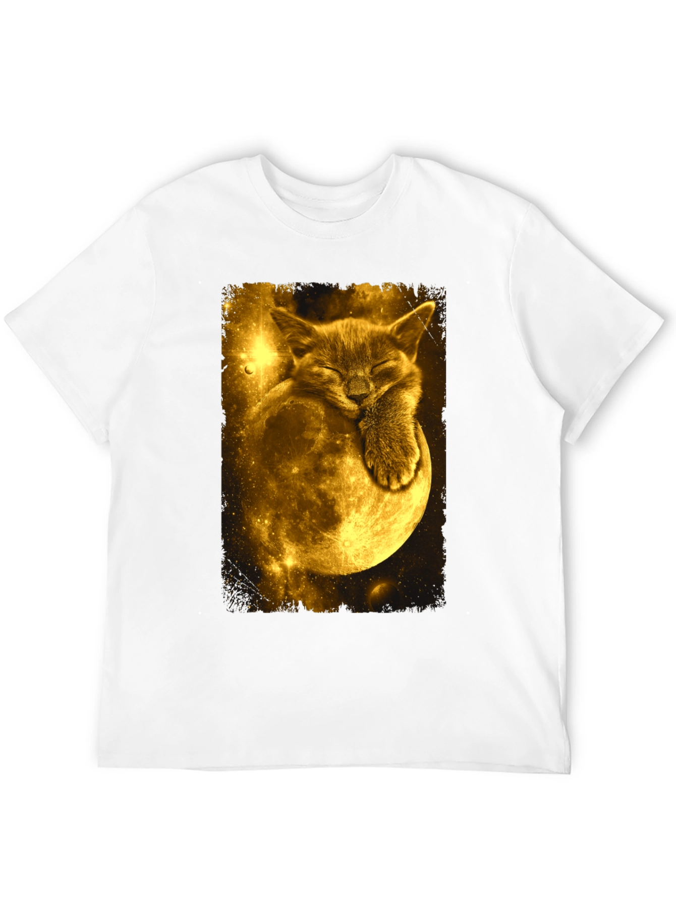 Cat Moon Graphic Tee - Black Cotton Blend T-Shirt