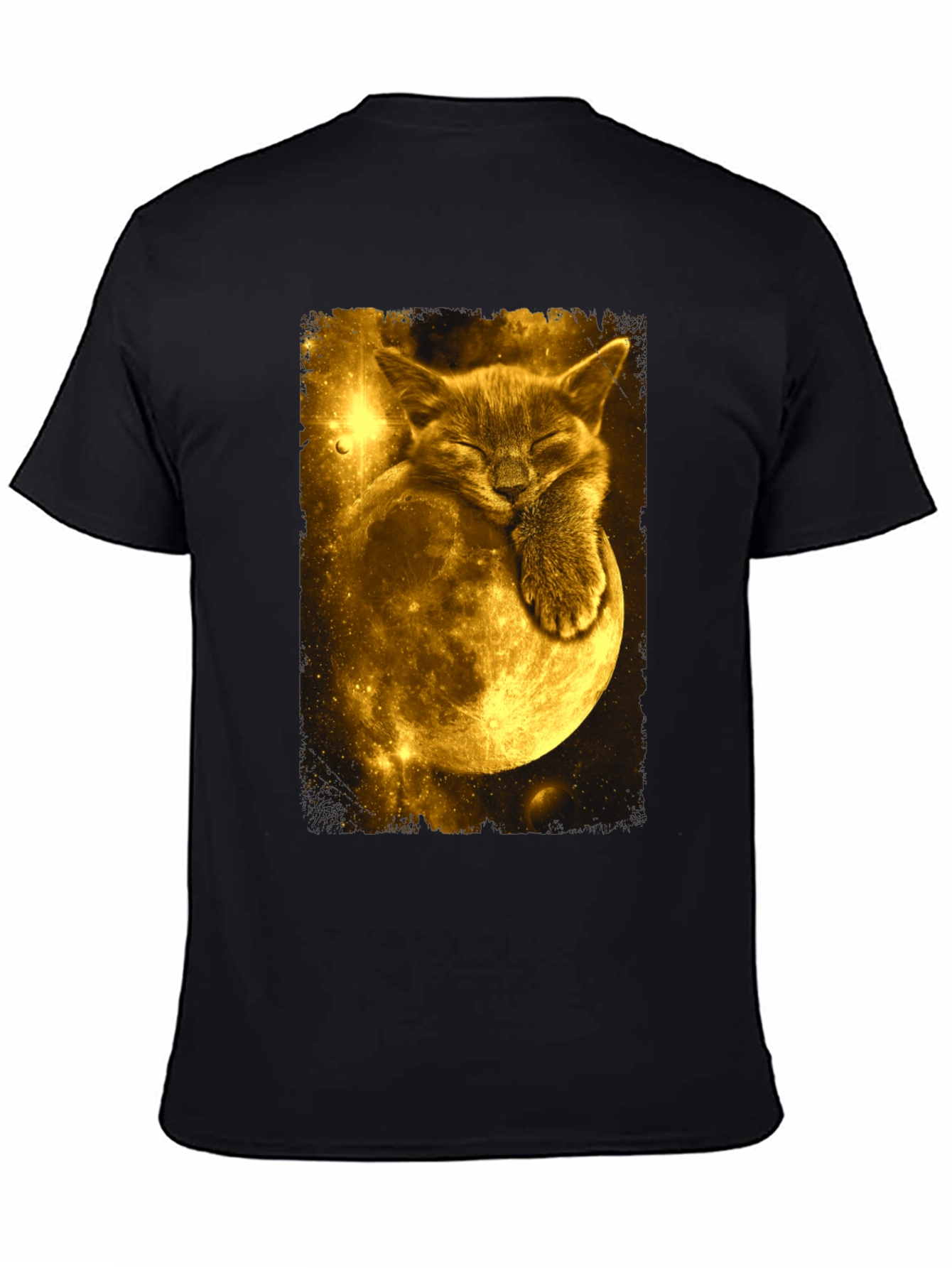 Cat Moon Graphic Tee - Black Cotton Blend T-Shirt