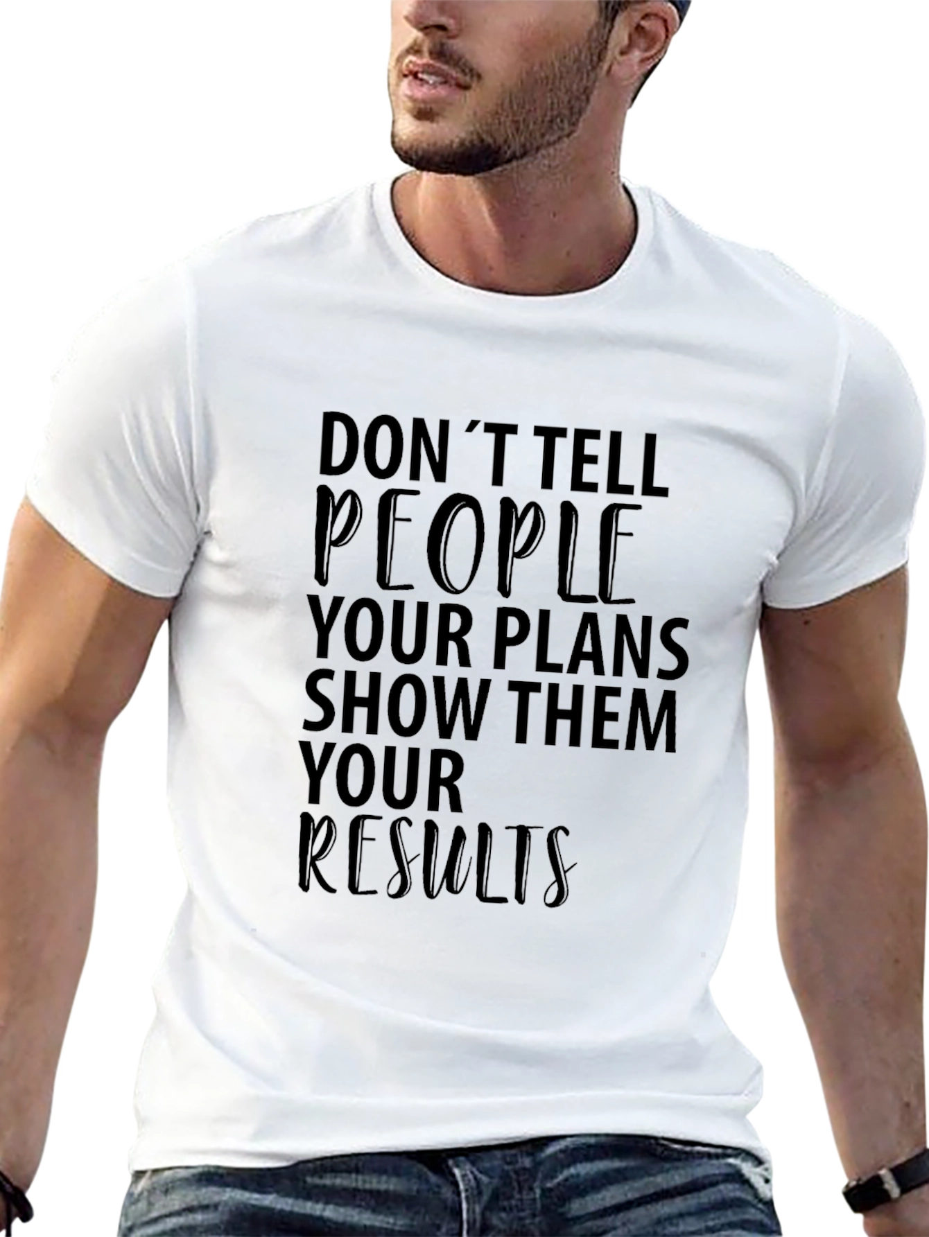 Inspirational Graphic Tee - Show Results Black Cotton T-Shirt