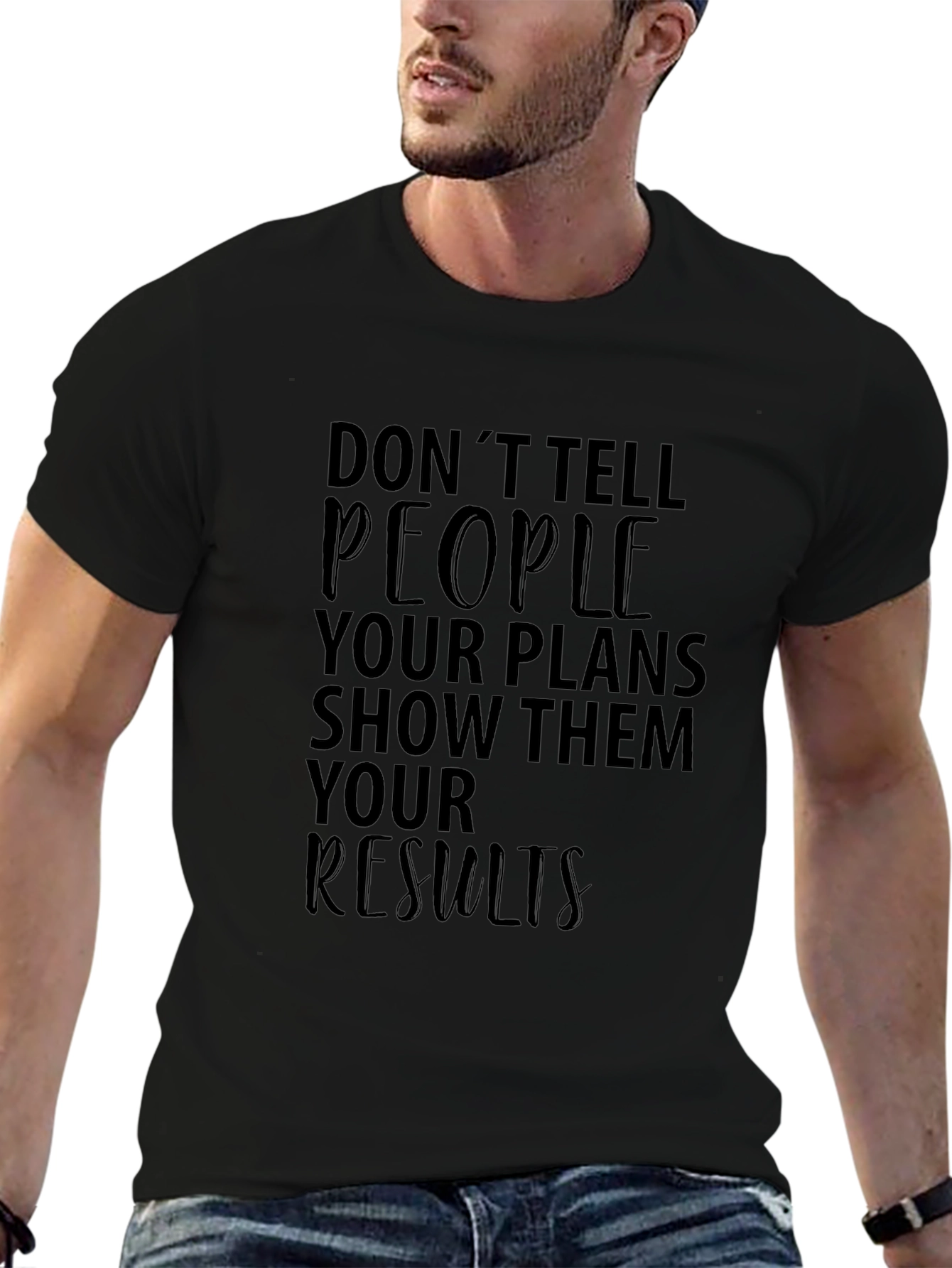 Inspirational Graphic Tee - Show Results Black Cotton T-Shirt