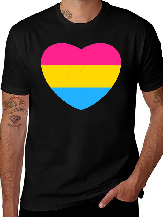 Pansexual Pride Heart Graphic Tee - Black