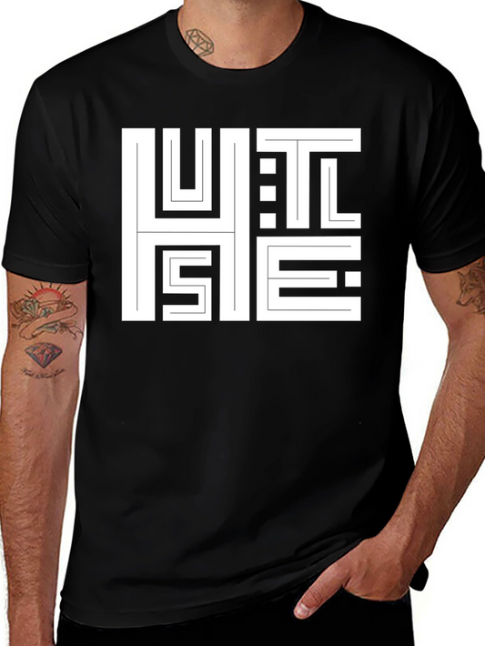 Abstract HUSTLE Graphic Print T-Shirt - Black