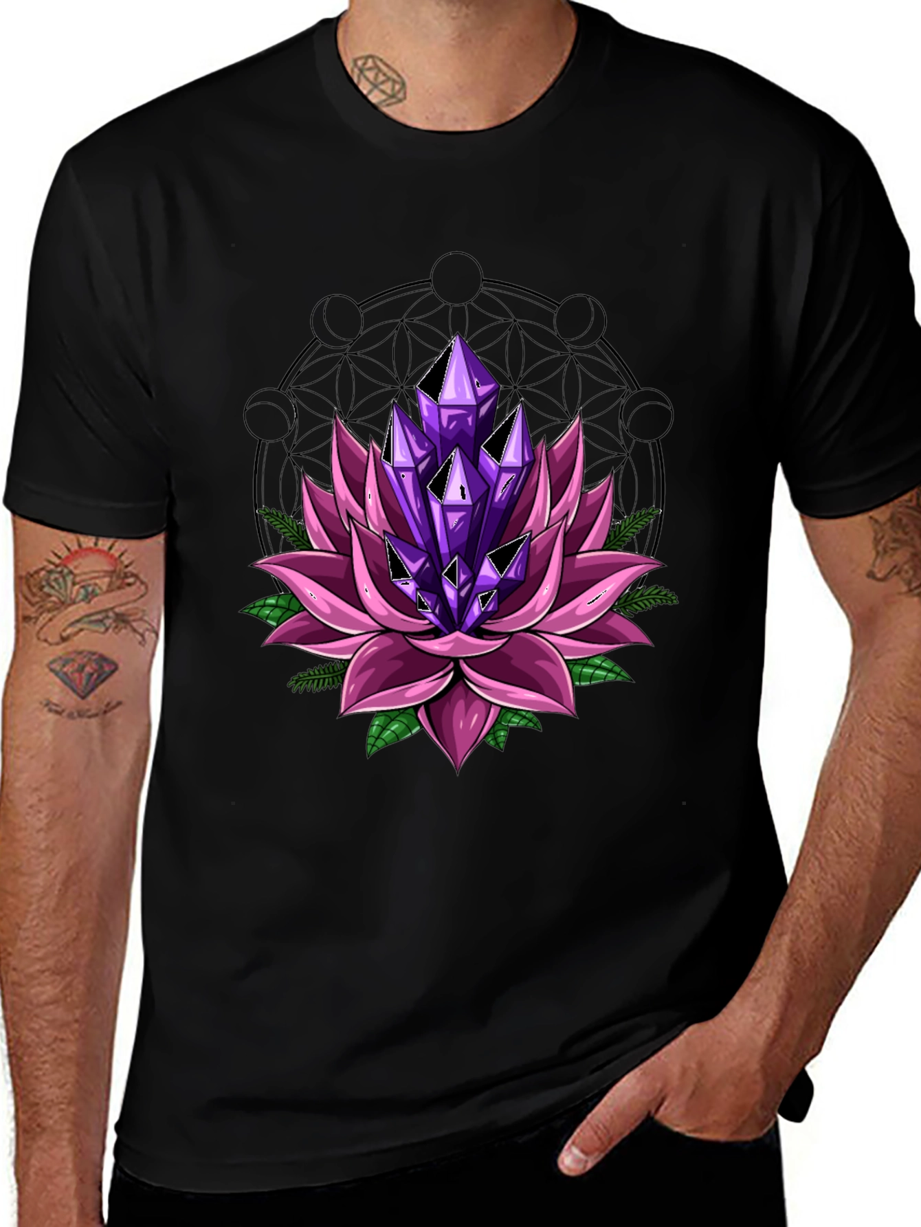 Lotus Flower Crystal T-Shirt - Black Graphic Tee