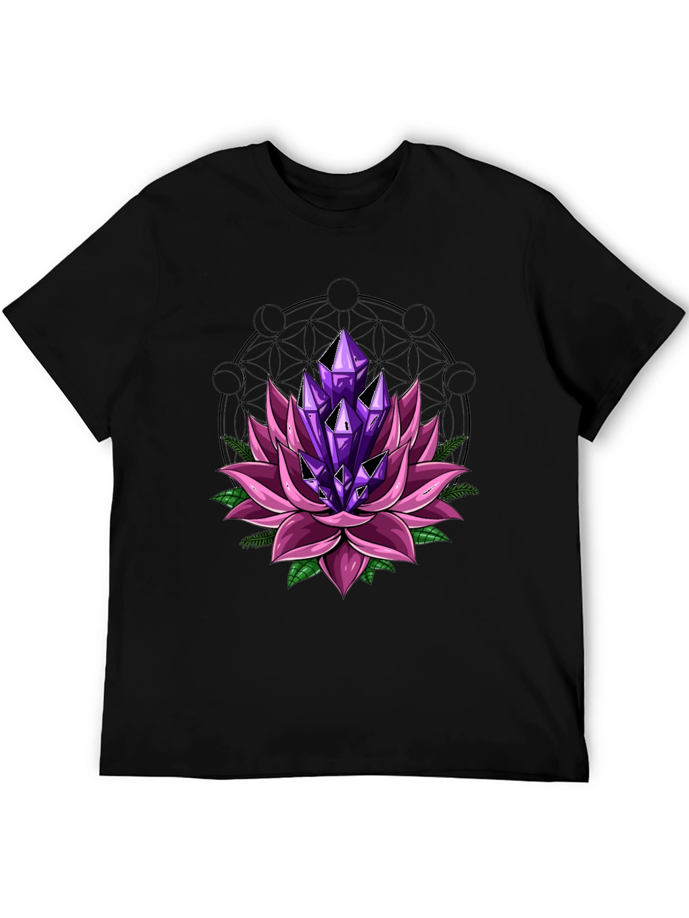 Lotus Flower Crystal T-Shirt - Black Graphic Tee