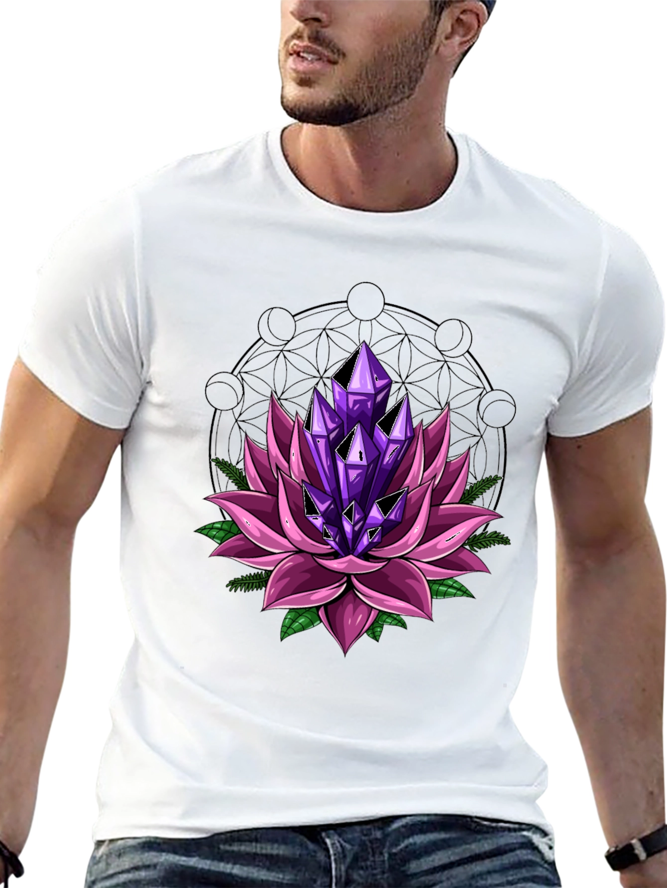 Lotus Flower Crystal T-Shirt - Black Graphic Tee