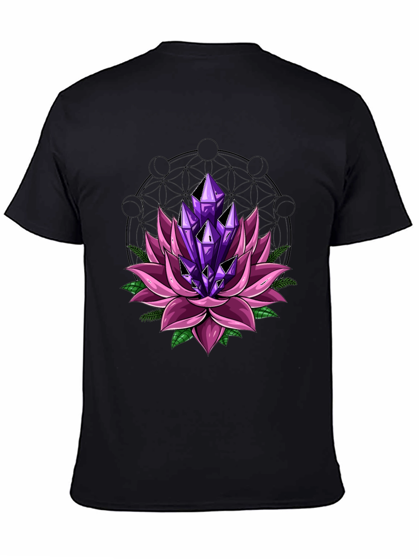 Lotus Flower Crystal T-Shirt - Black Graphic Tee