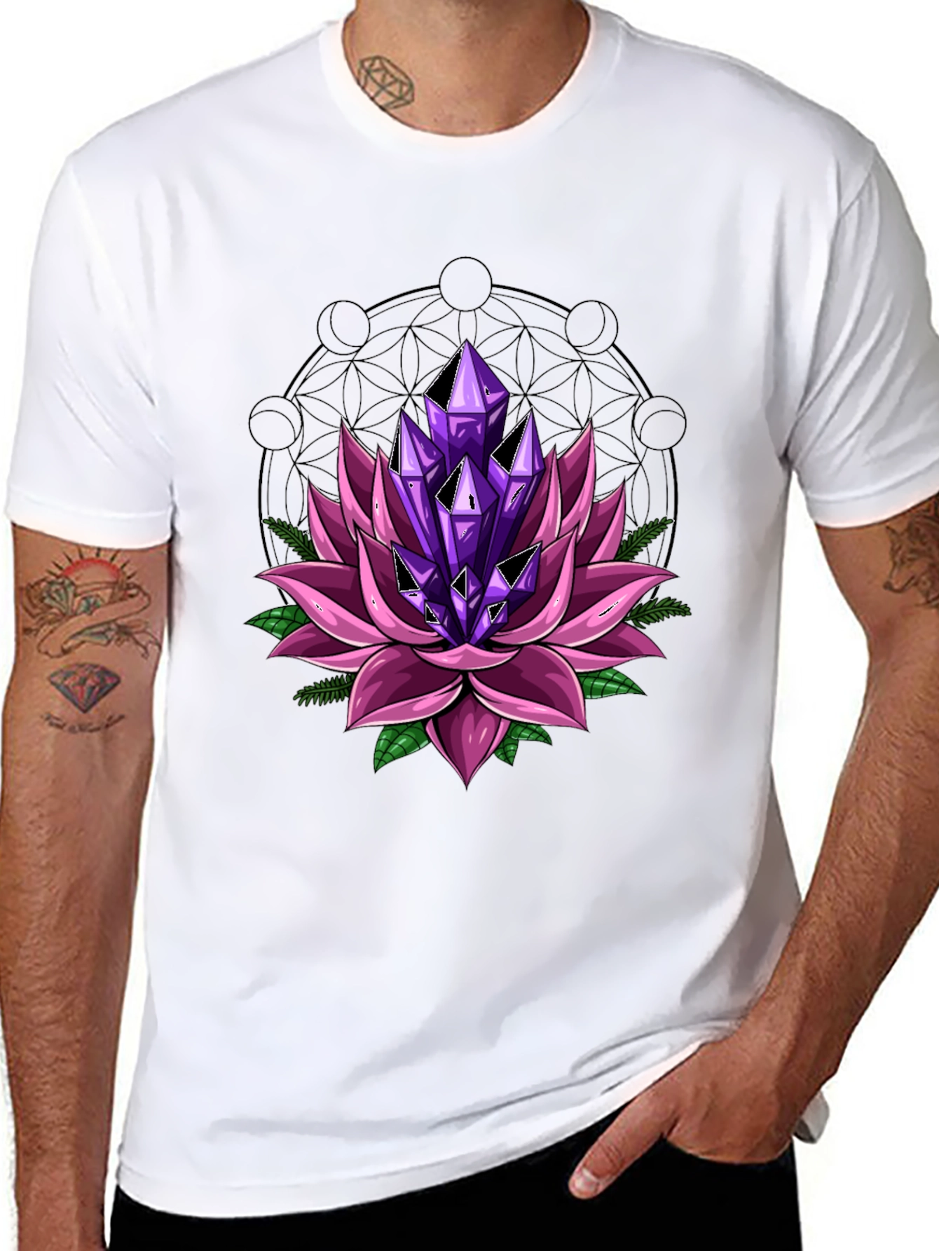 Lotus Flower Crystal T-Shirt - Black Graphic Tee