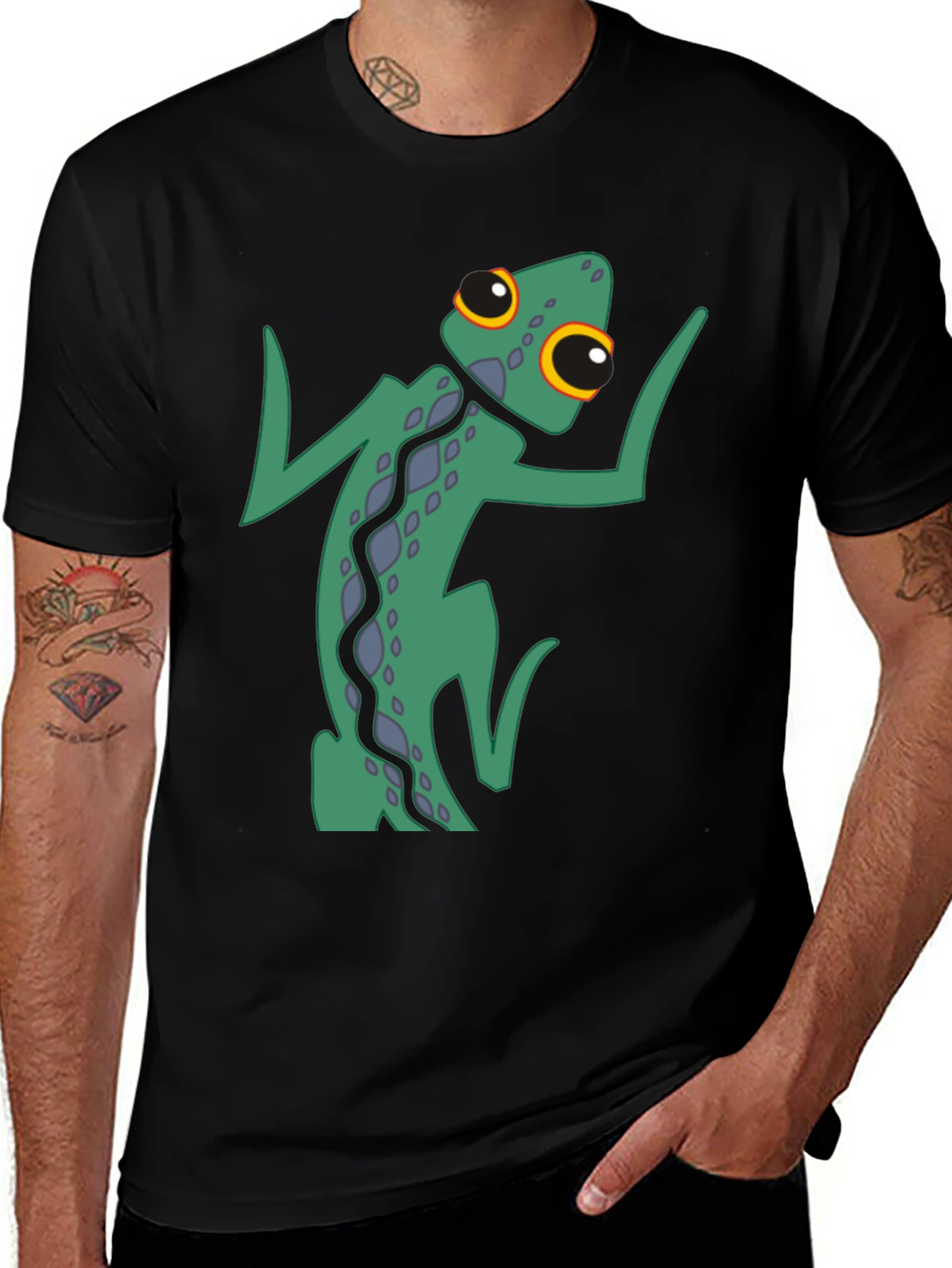 Funky Gecko Graphic Tee - Black Cotton Blend