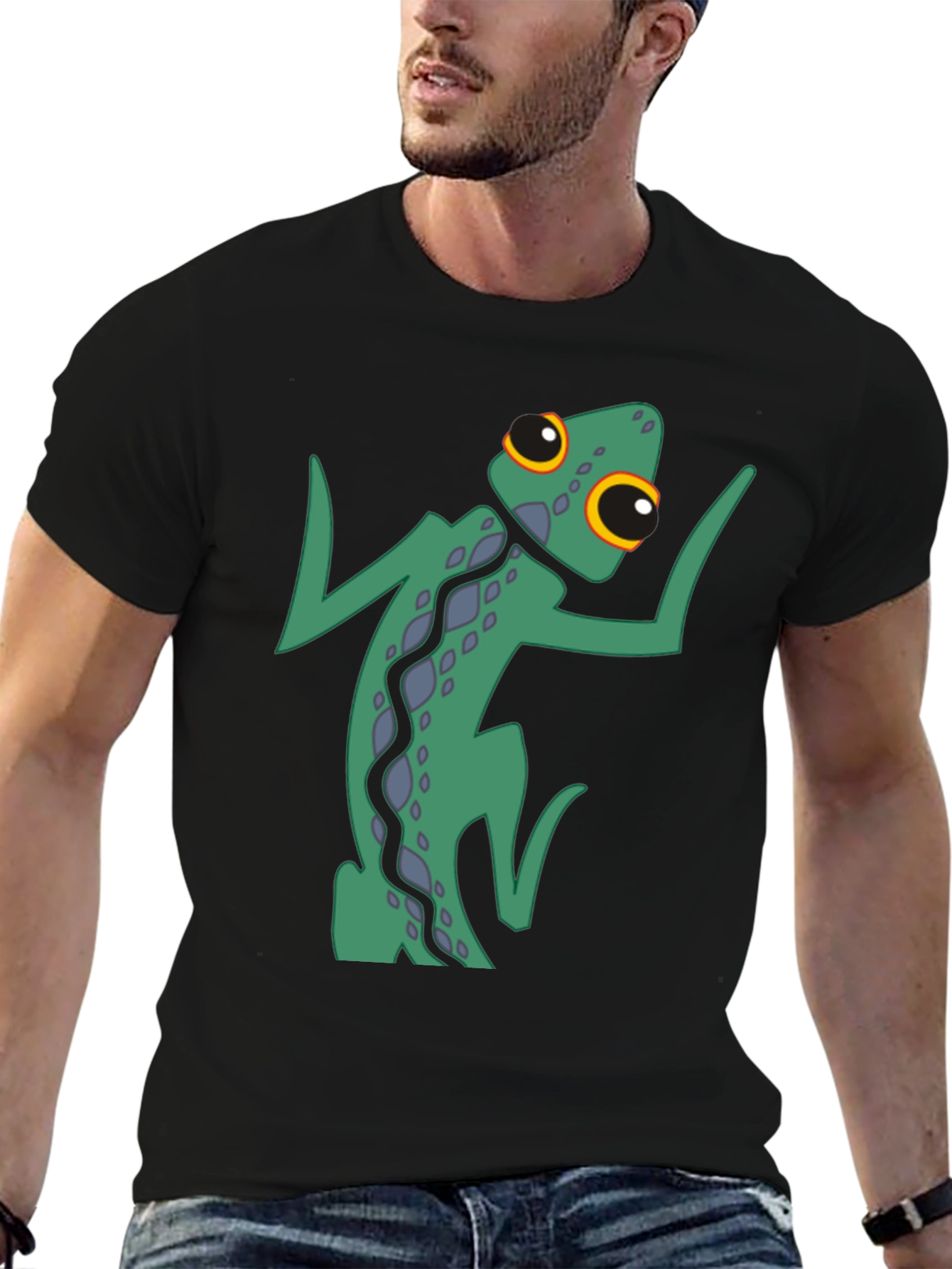 Funky Gecko Graphic Tee - Black Cotton Blend