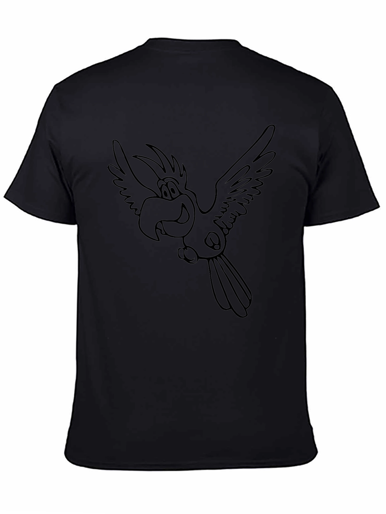 Cartoon Parrot T-Shirt - Black Casual Tee