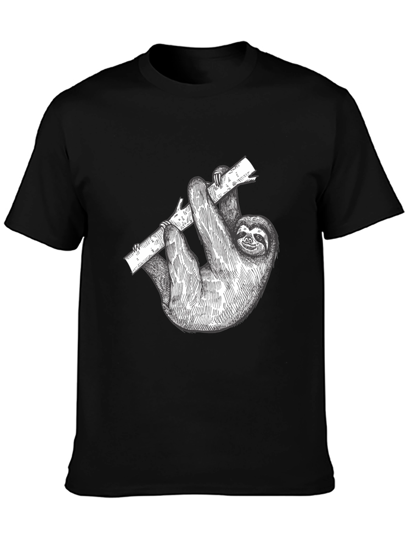 Sloth on Branch Black Graphic T-Shirt
