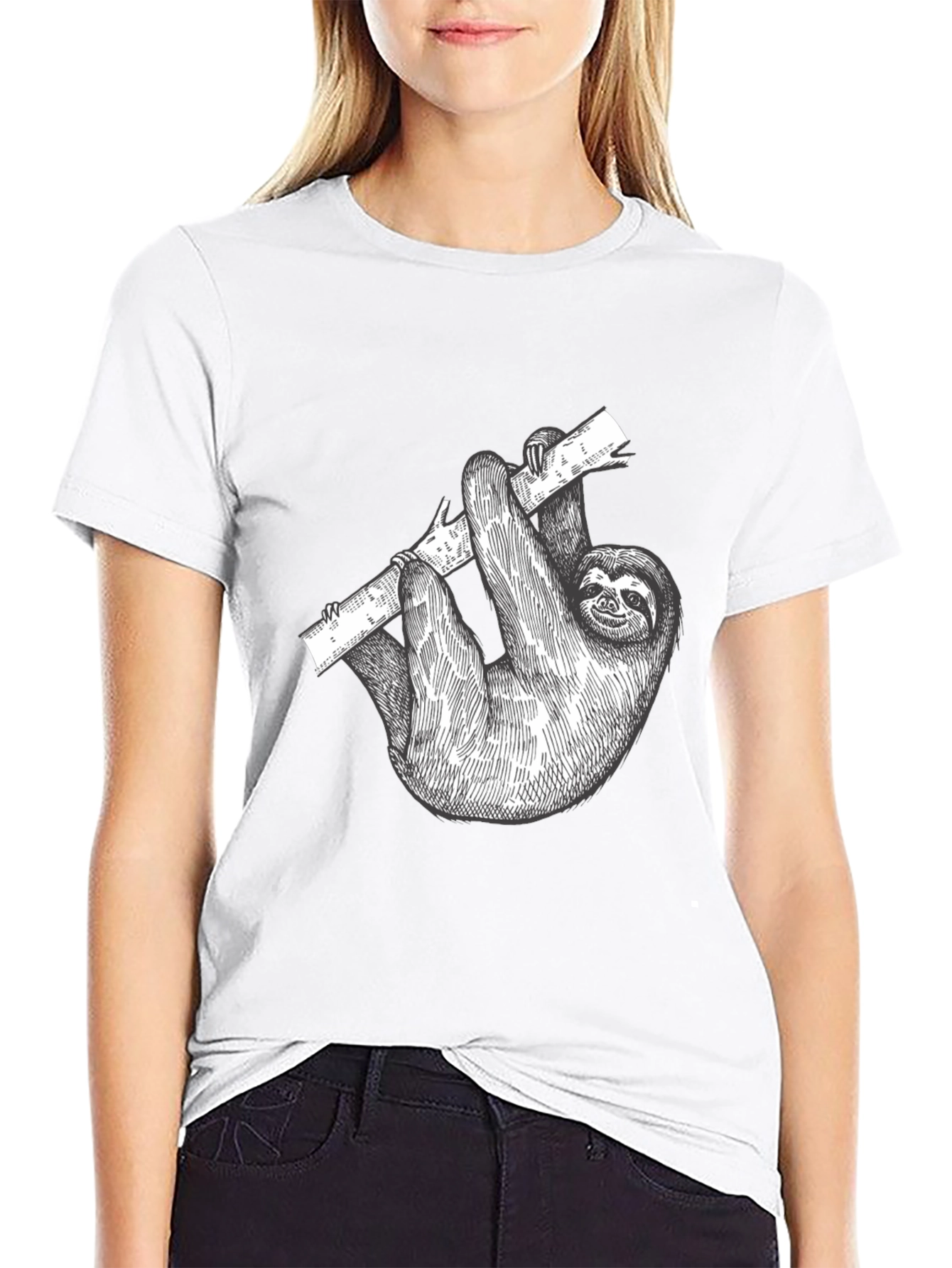 Sloth on Branch Black Graphic T-Shirt