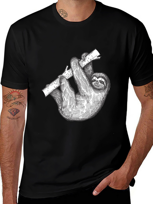 Sloth on Branch Black Graphic T-Shirt