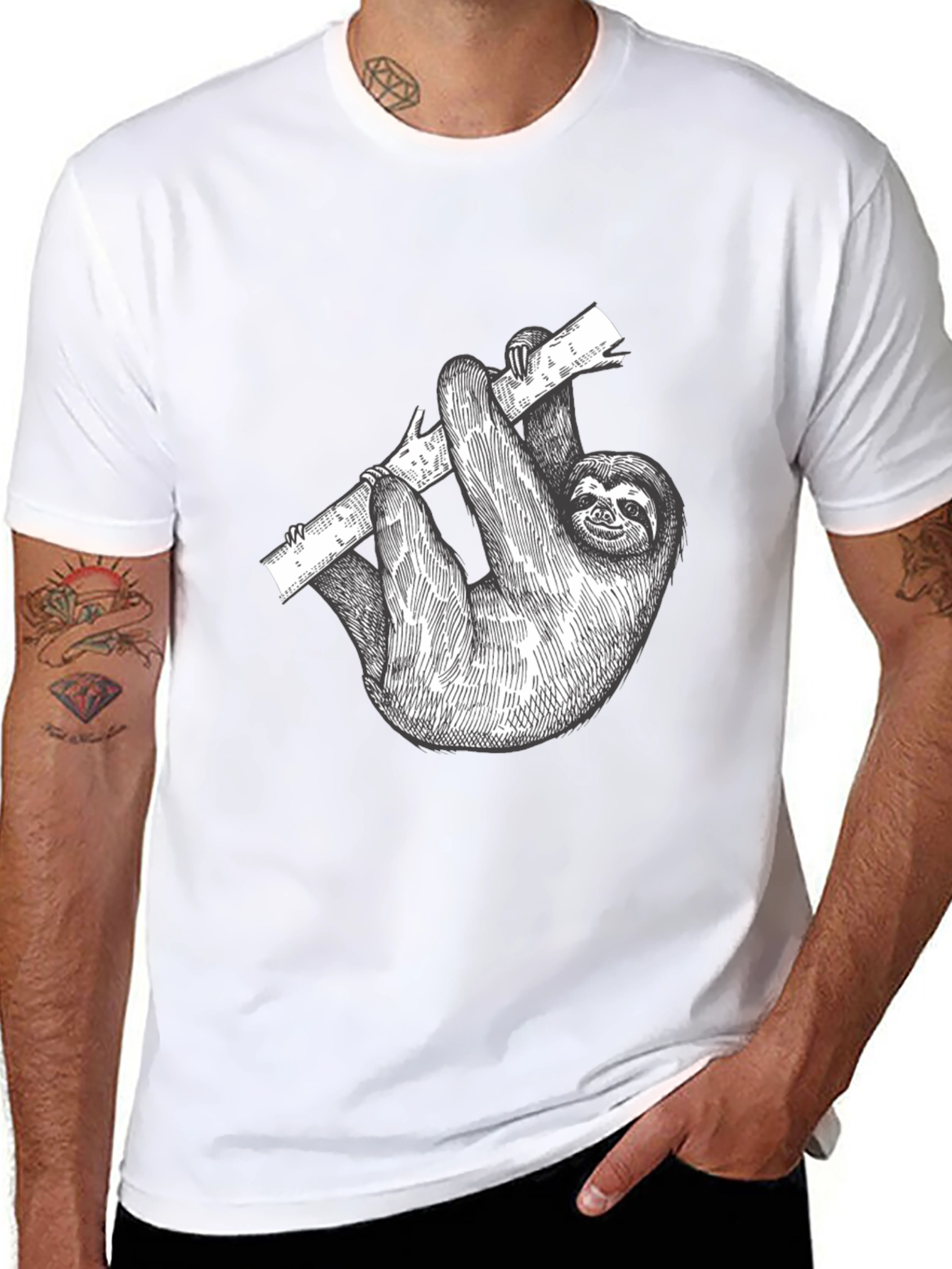 Sloth on Branch Black Graphic T-Shirt