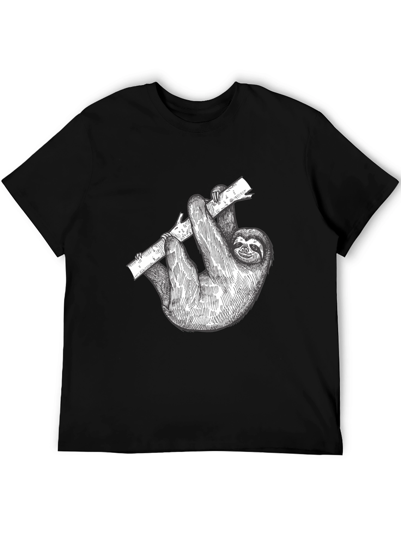 Sloth on Branch Black Graphic T-Shirt