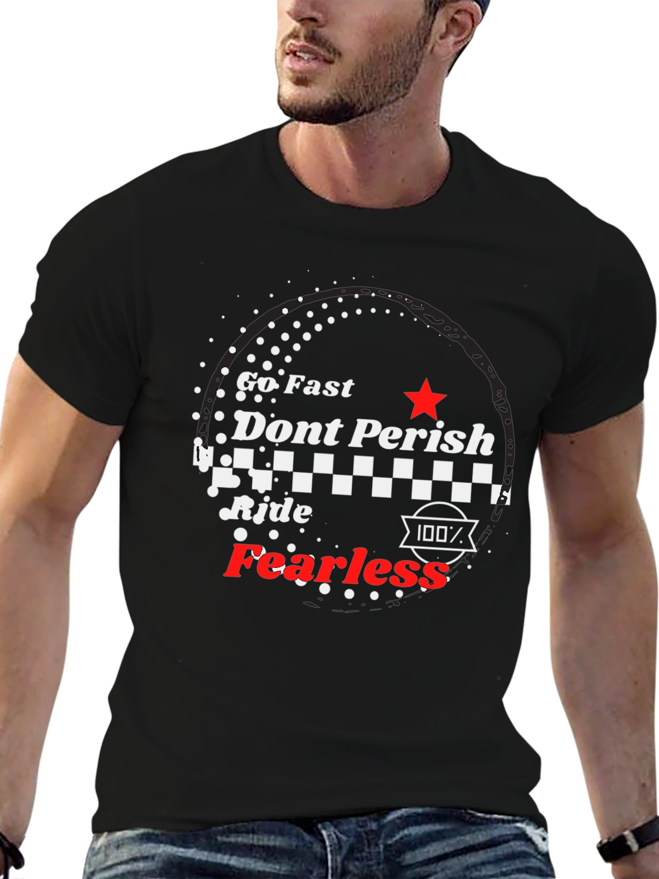 Go Fast Fearless Ride Black Graphic Tee