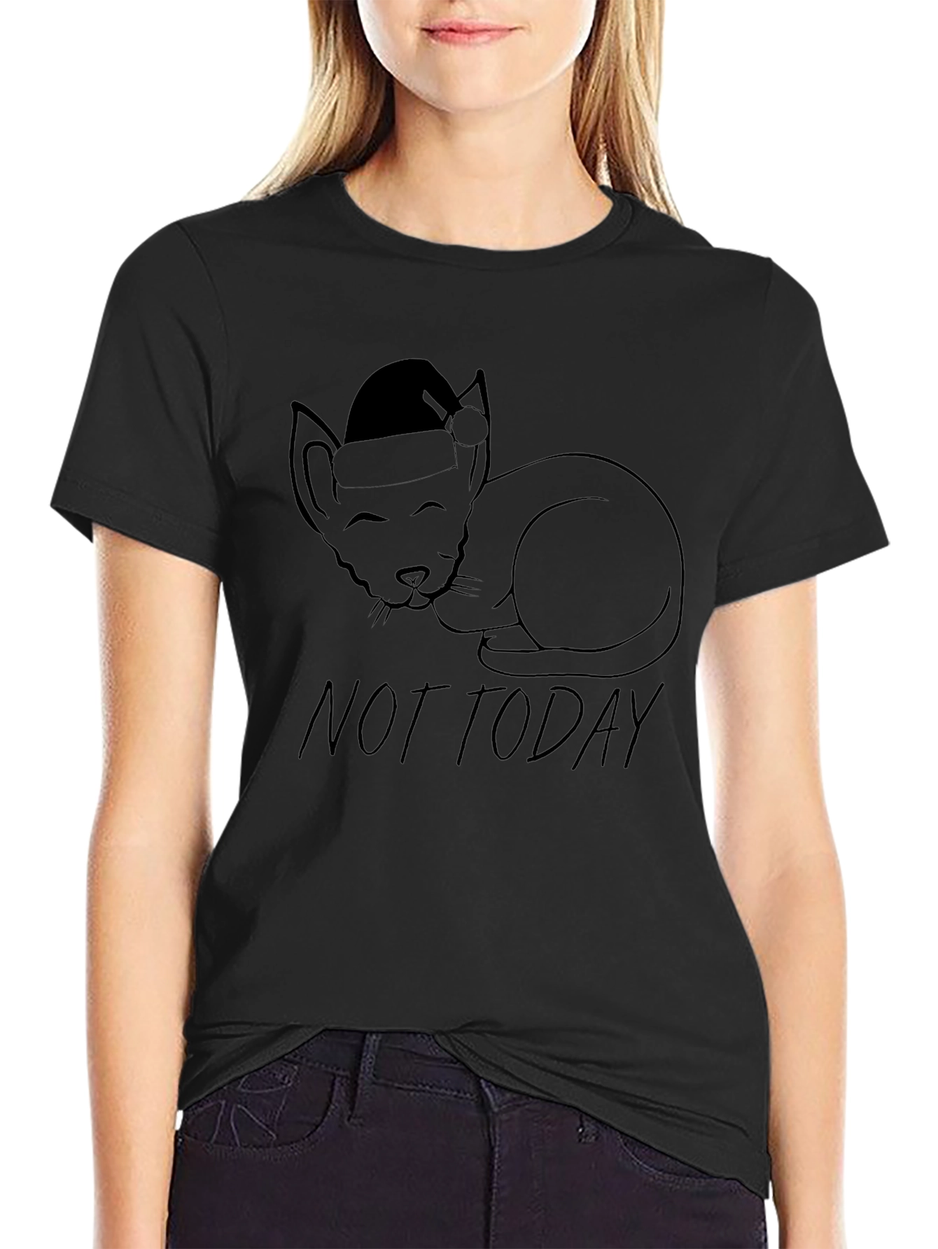 Not Today Cat Santa Hat T-Shirt