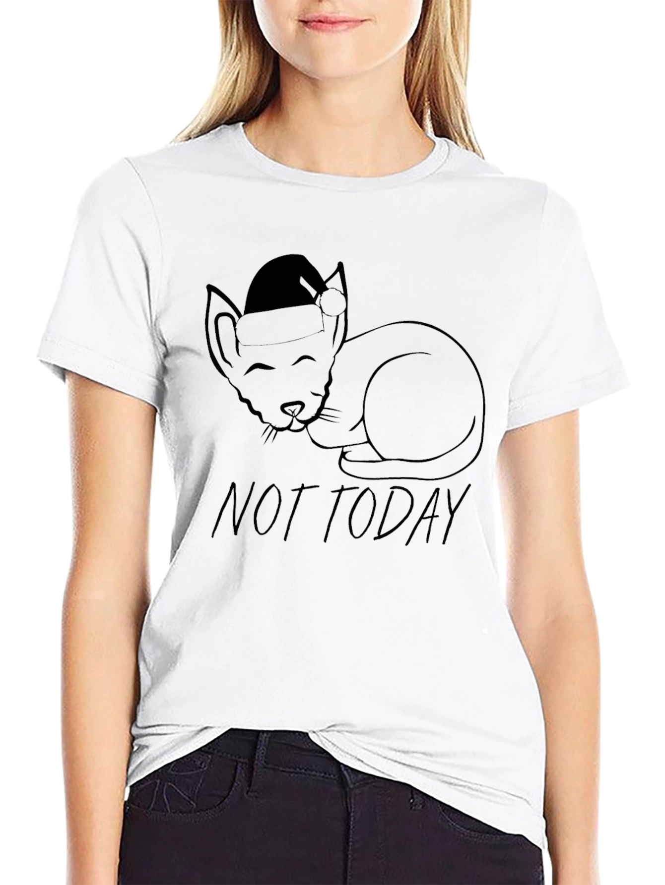 Not Today Cat Santa Hat T-Shirt