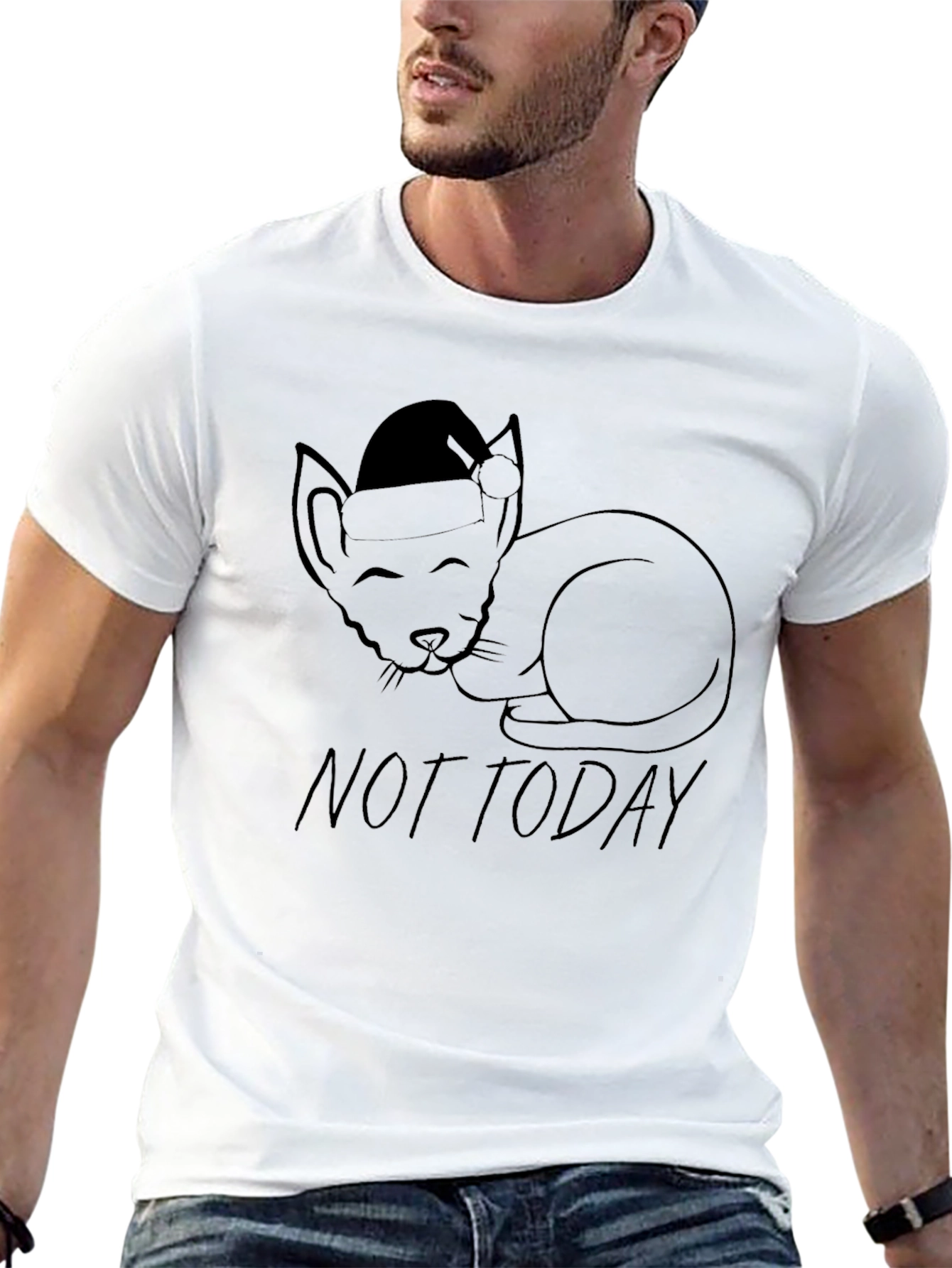 Not Today Cat Santa Hat T-Shirt