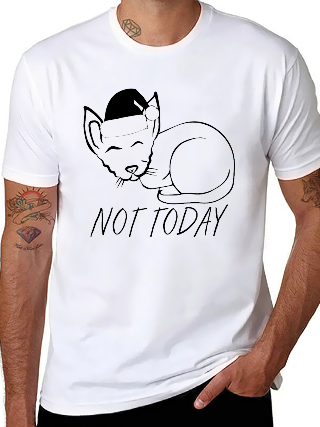 Not Today Cat Santa Hat T-Shirt