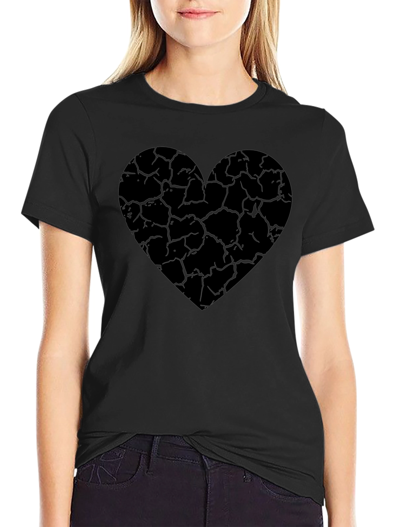 Cracked Heart Graphic Tee - Stylish Black Cotton T-Shirt