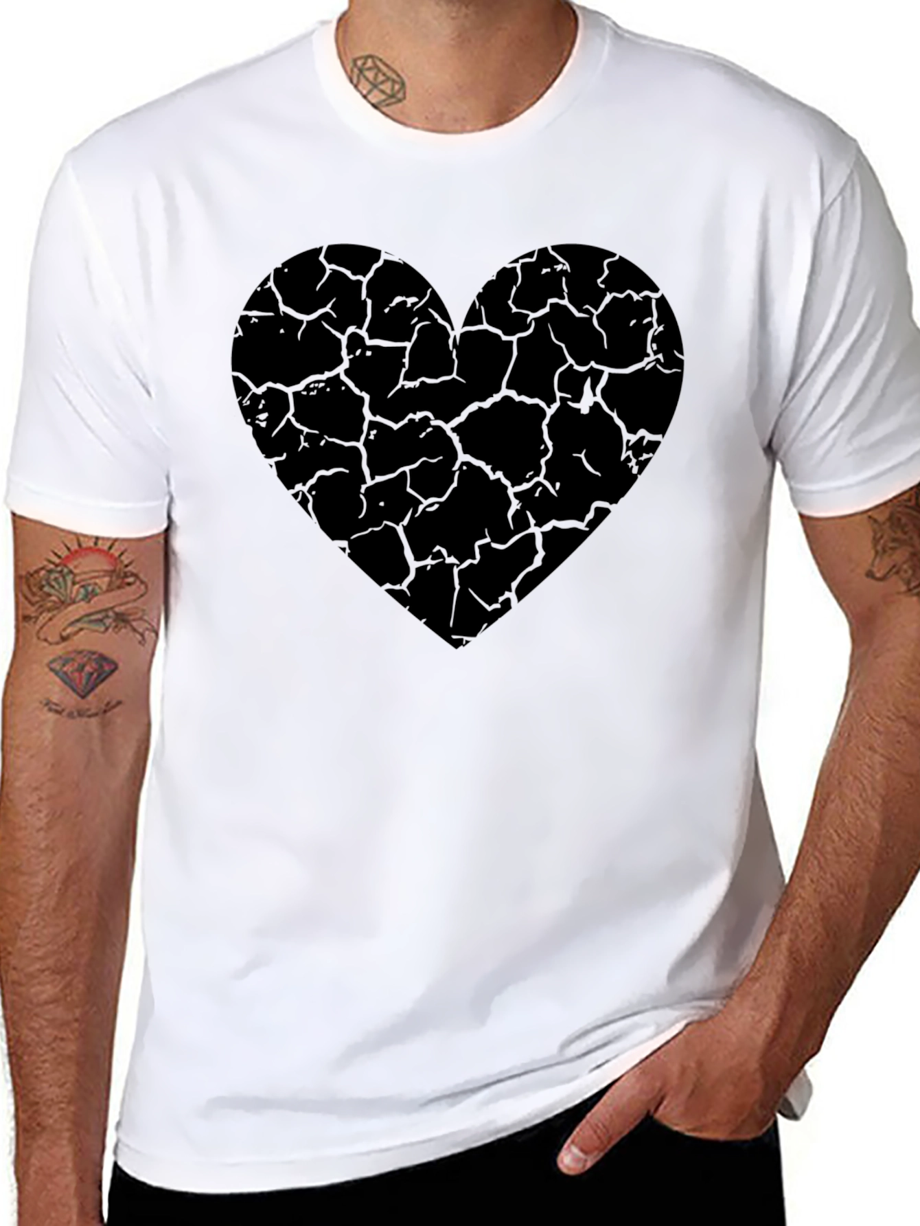 Cracked Heart Graphic Tee - Stylish Black Cotton T-Shirt