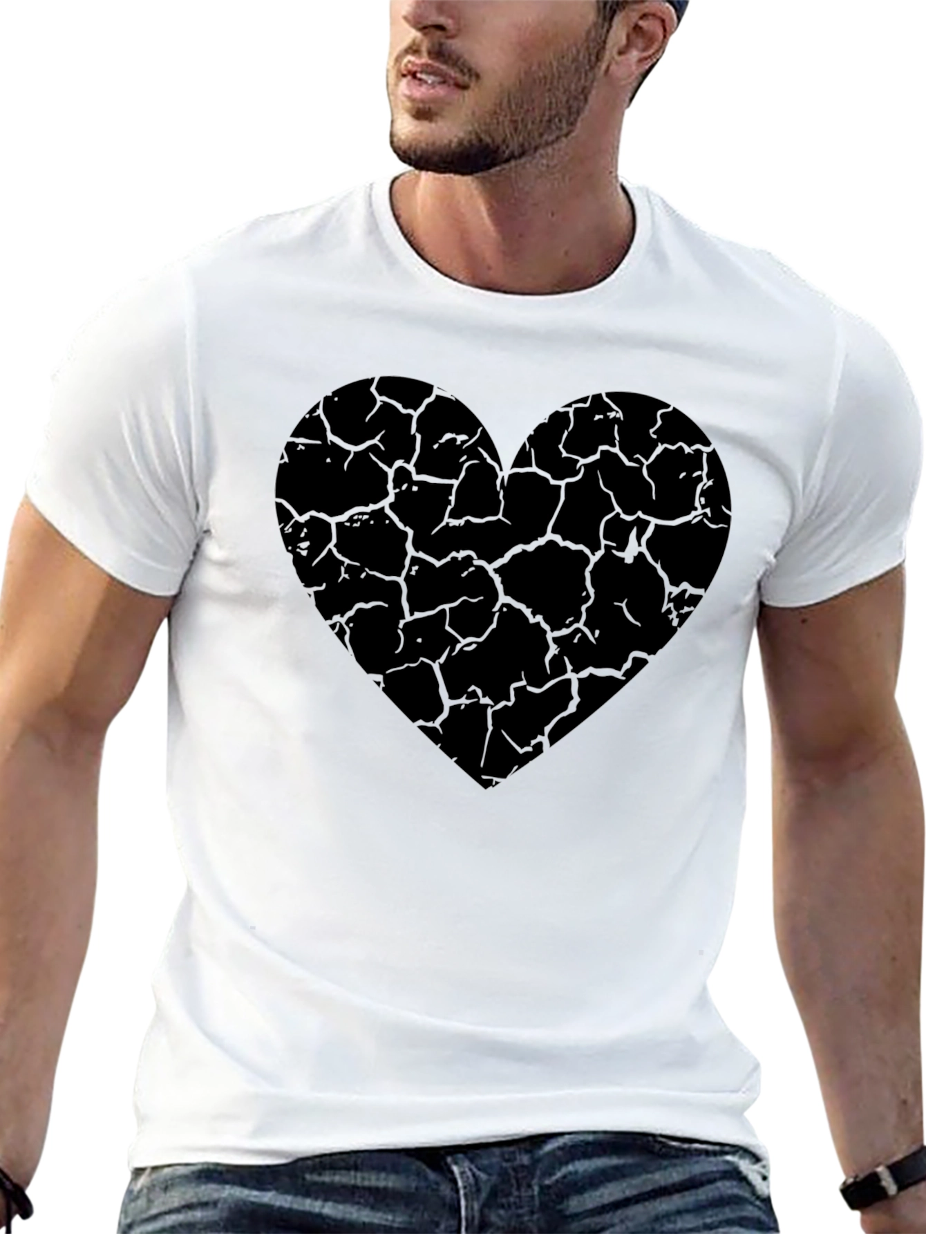 Cracked Heart Graphic Tee - Stylish Black Cotton T-Shirt