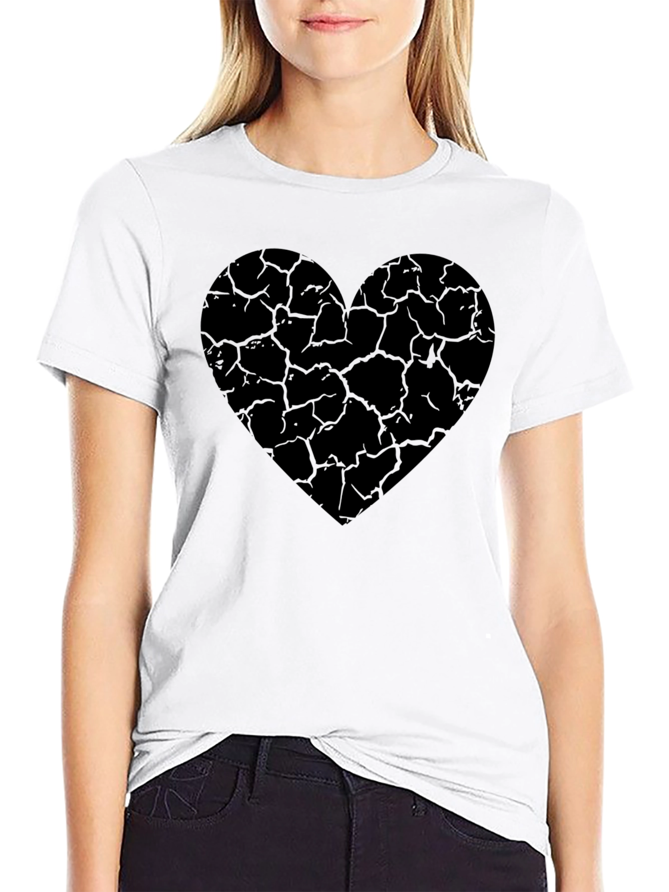 Cracked Heart Graphic Tee - Stylish Black Cotton T-Shirt