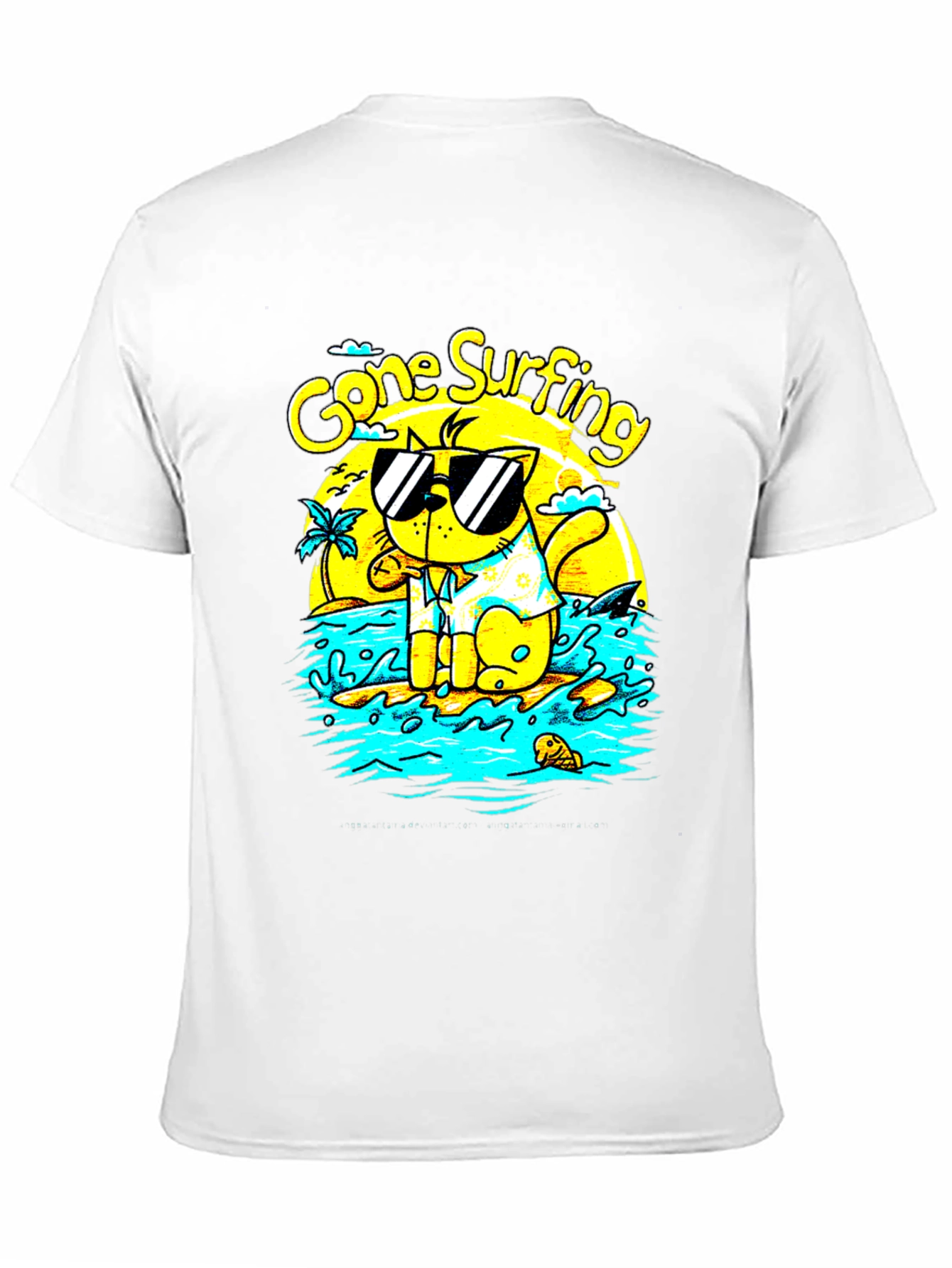 Gone Surfing Cat Graphic T-Shirt - Black