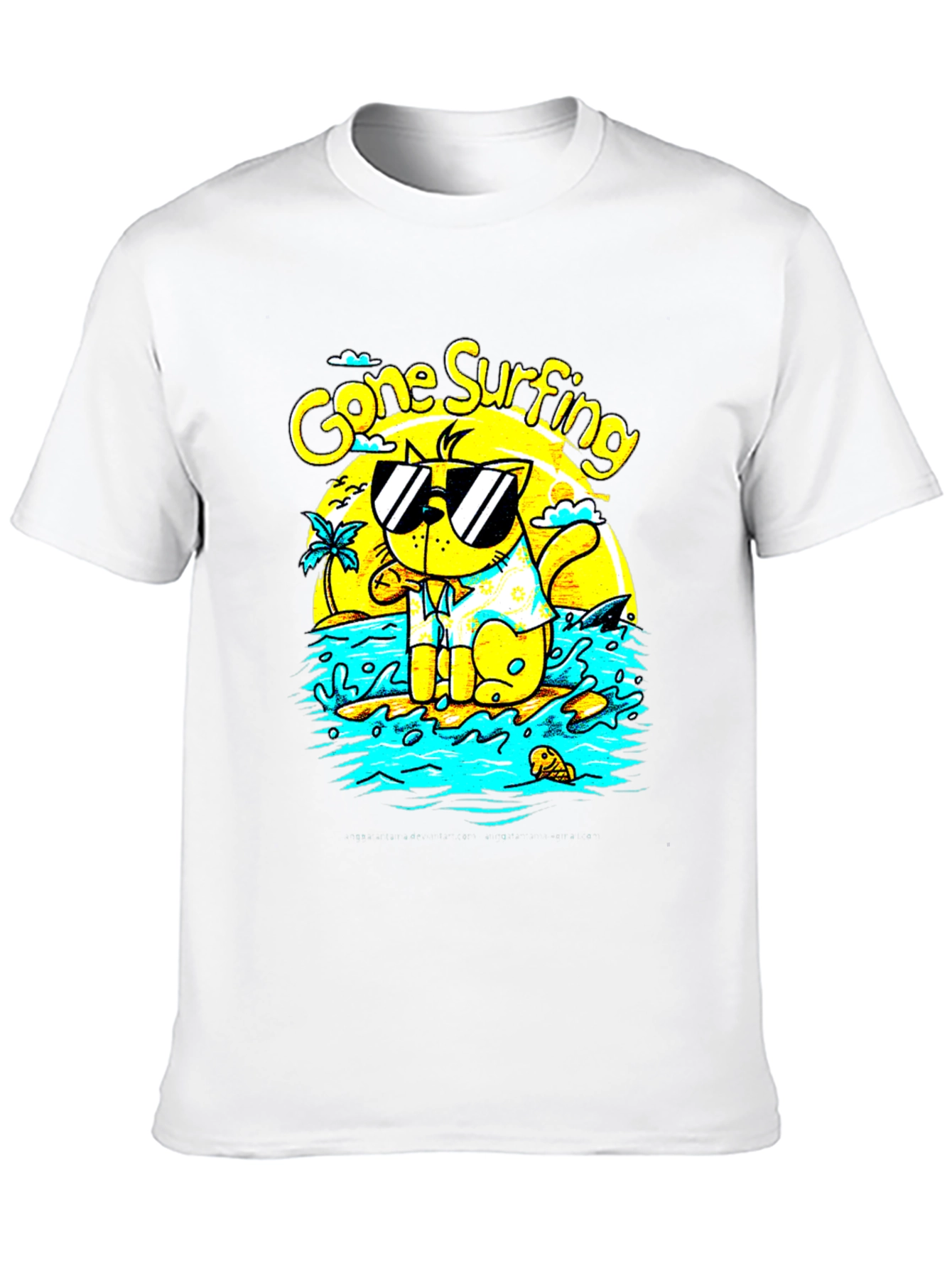 Gone Surfing Cat Graphic T-Shirt - Black