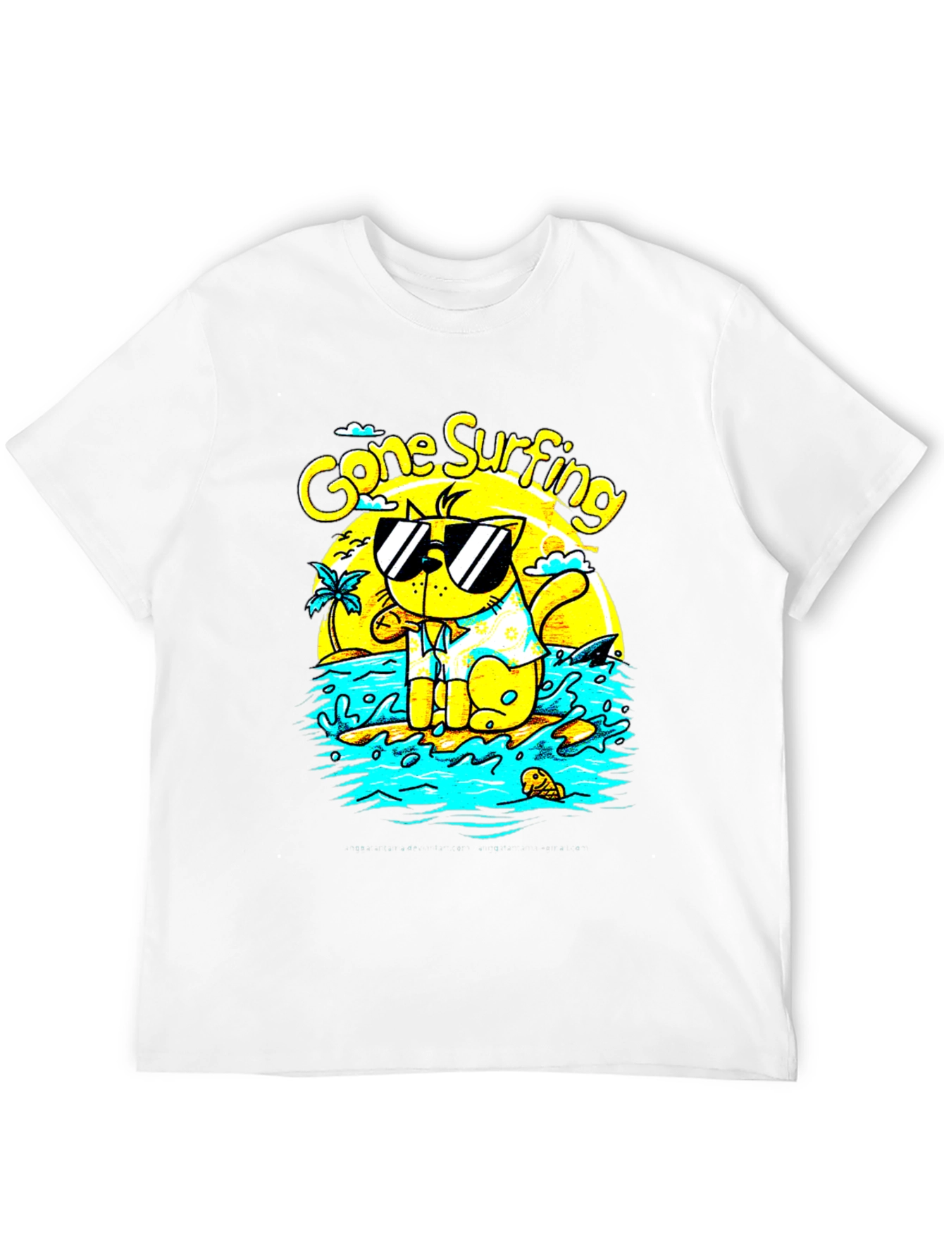 Gone Surfing Cat Graphic T-Shirt - Black