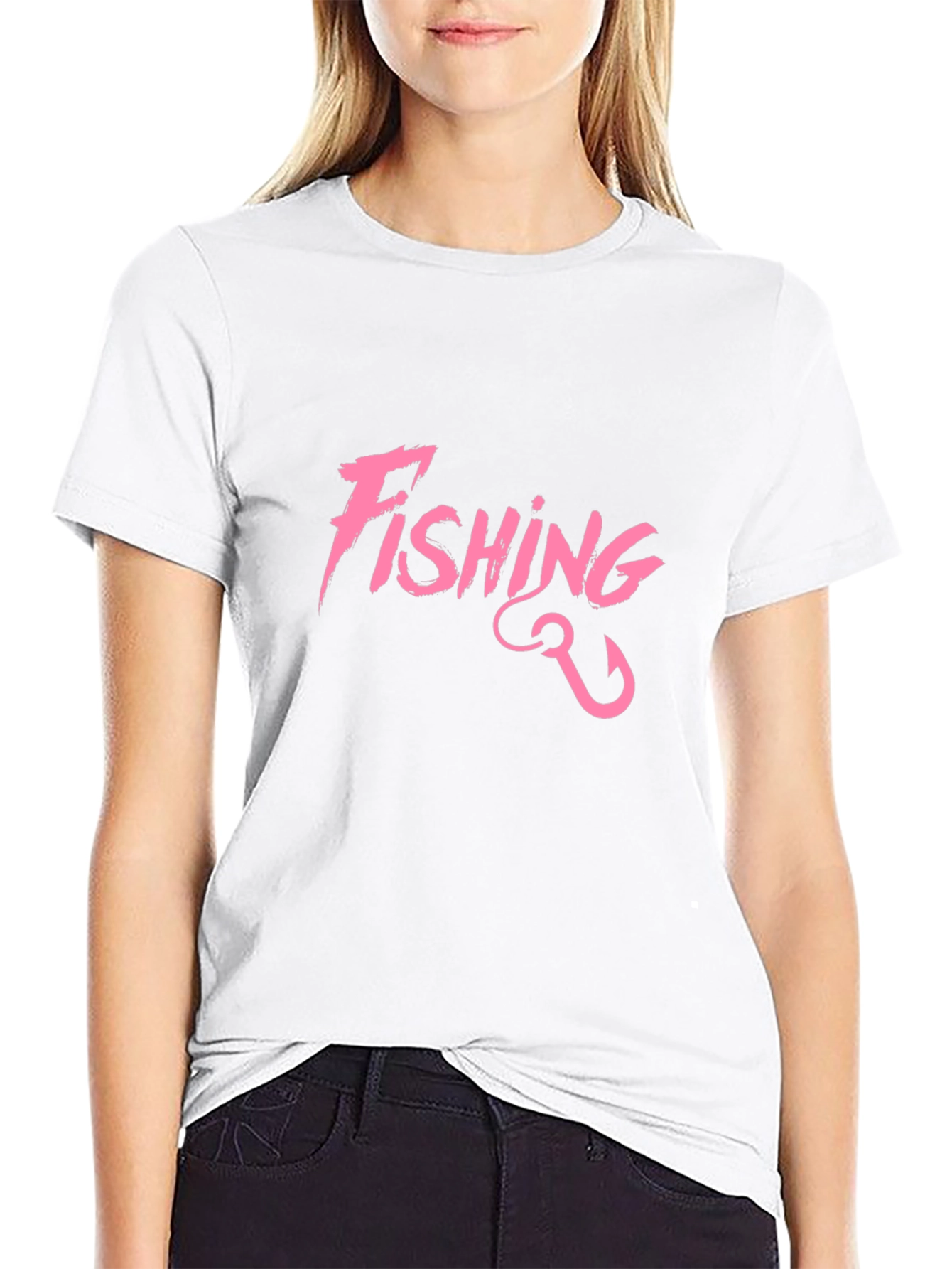 Fishing T-Shirt - Pink Graphic Print