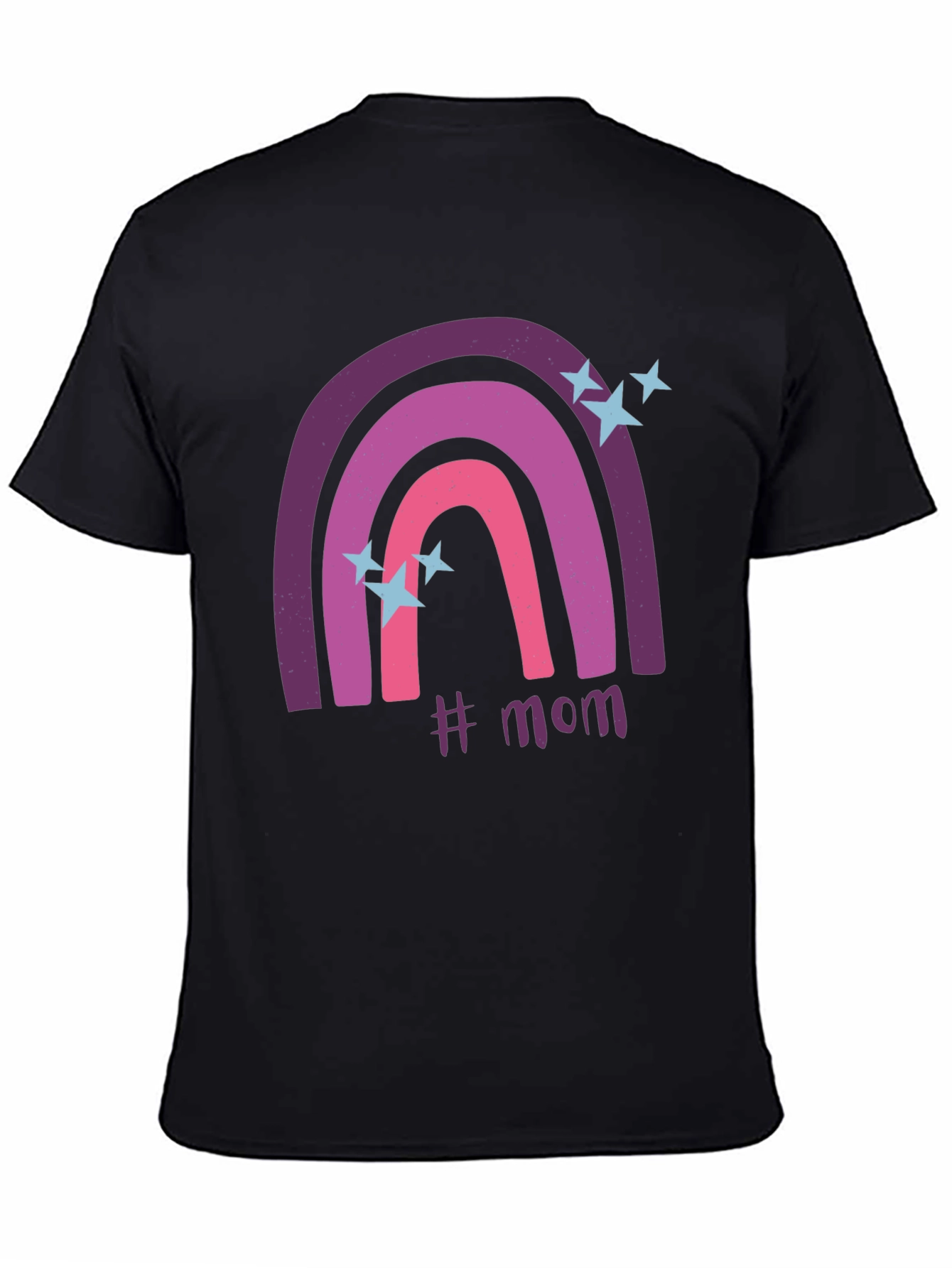 Trendy #Mom Rainbow Graphic Tee - Black Cotton T-Shirt