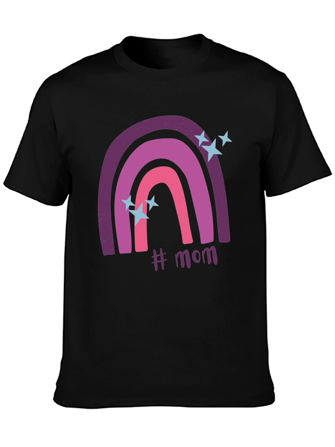 Trendy #Mom Rainbow Graphic Tee - Black Cotton T-Shirt