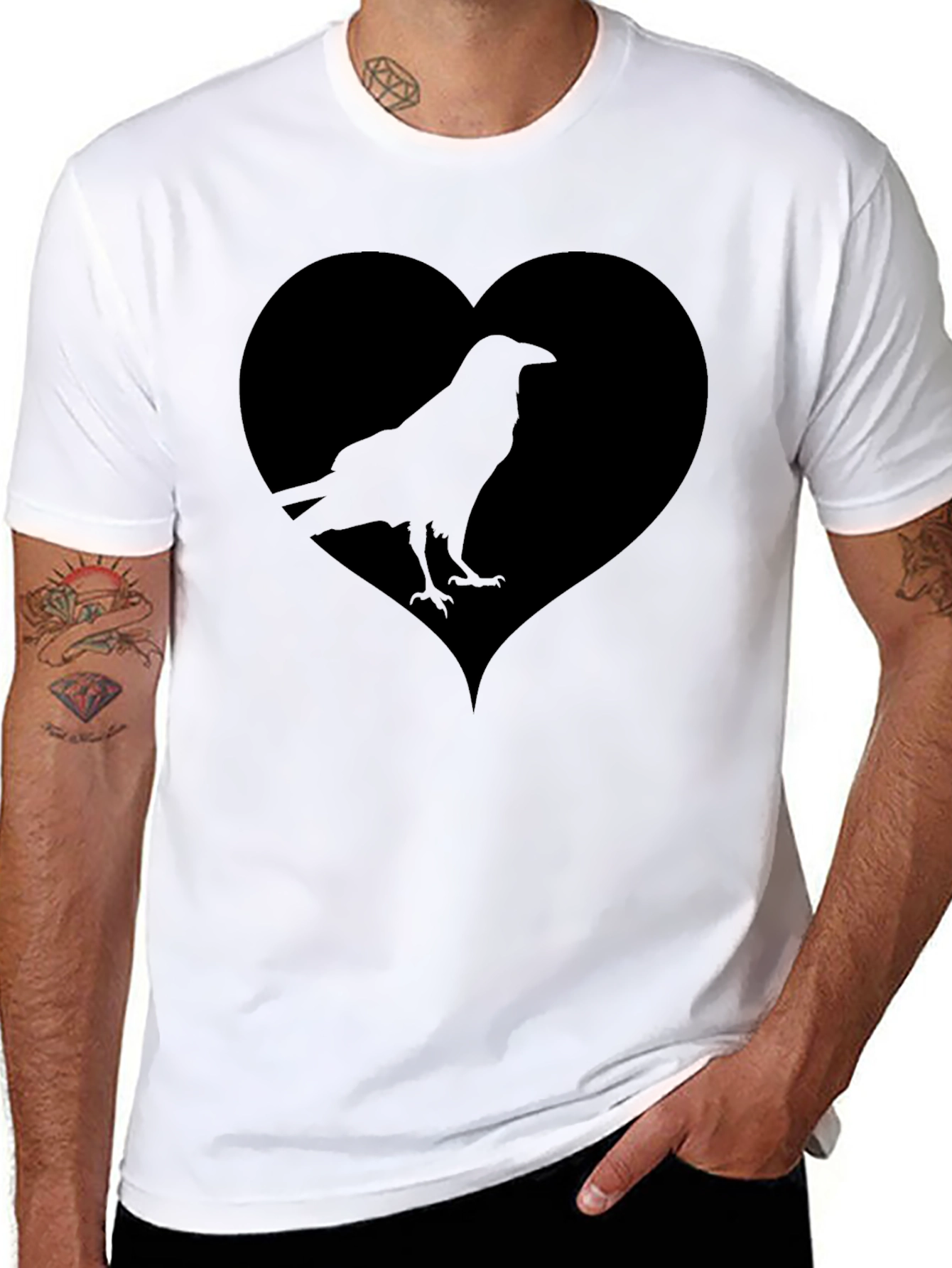 Raven Heart Graphic Tee - Black Cotton