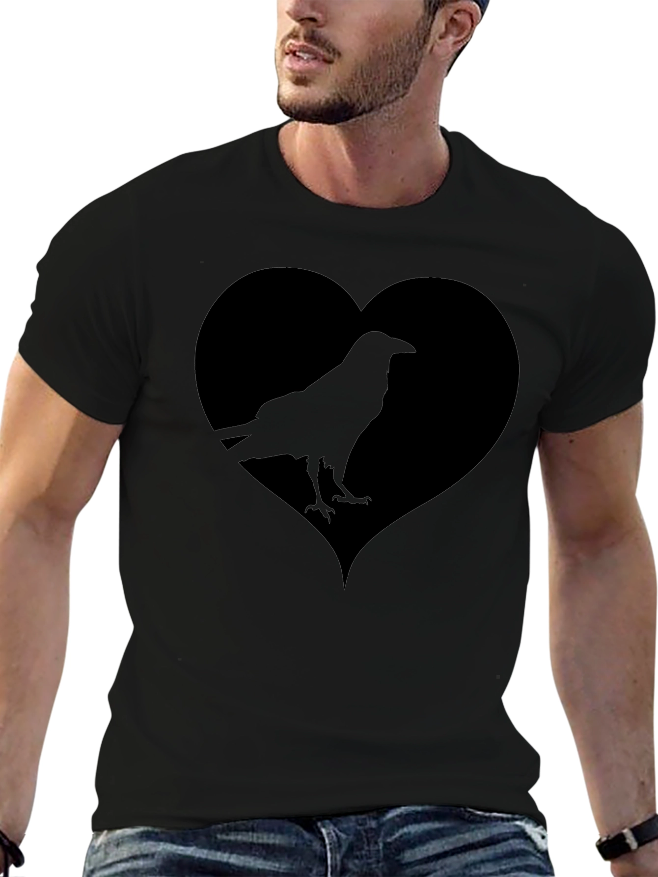 Raven Heart Graphic Tee - Black Cotton