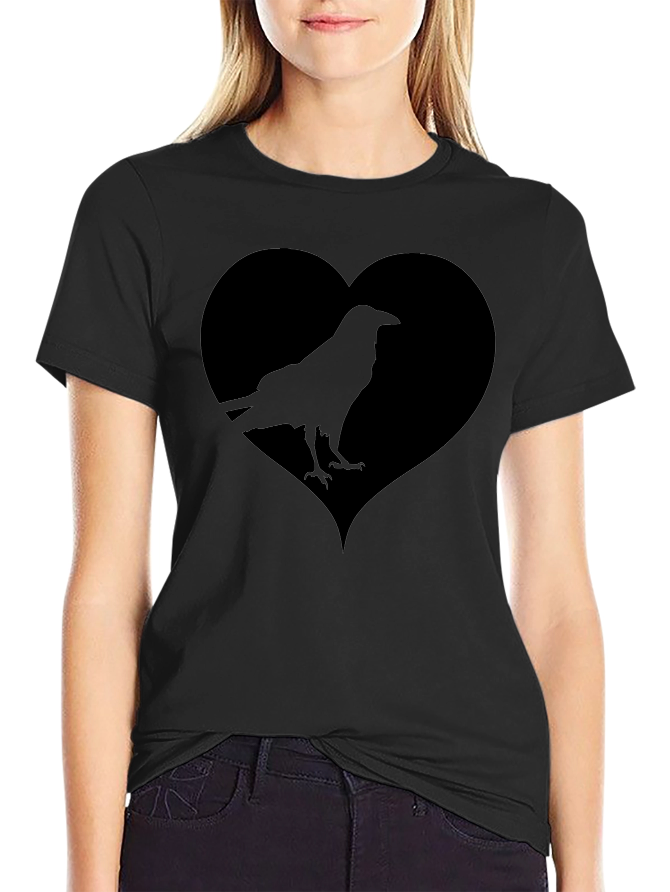 Raven Heart Graphic Tee - Black Cotton