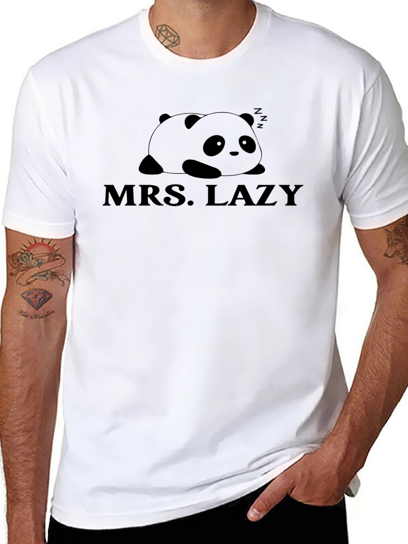 Mrs. Lazy Panda Graphic Tee - Black Cotton T-Shirt